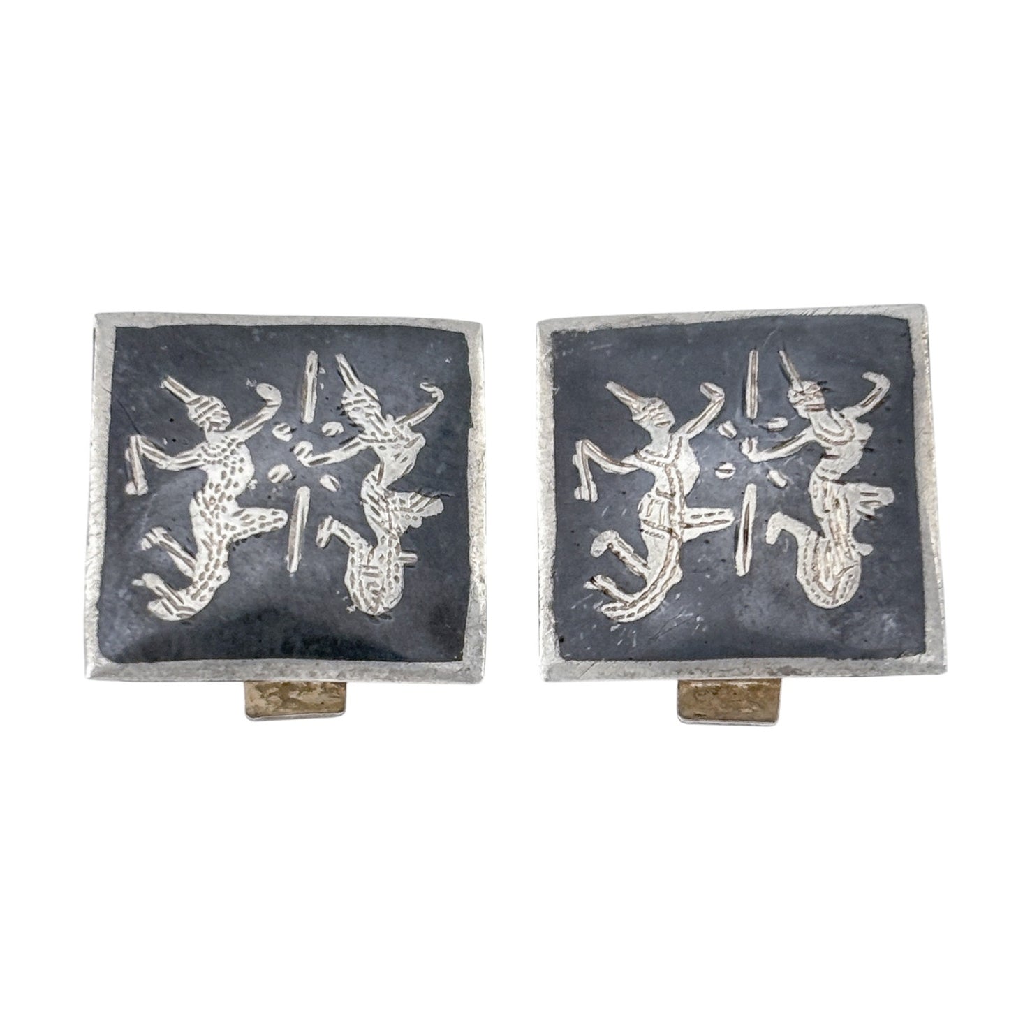 Vintage Sterling Silver 925 Siam Niello Clip-On Earrings
