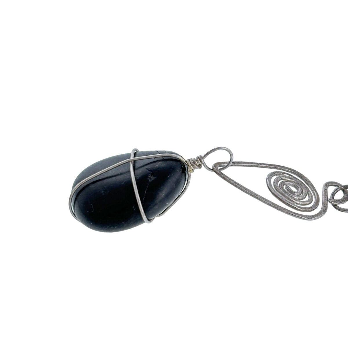 Silver-Tone Wire Wrapped Onyx Healing Stone Pendant