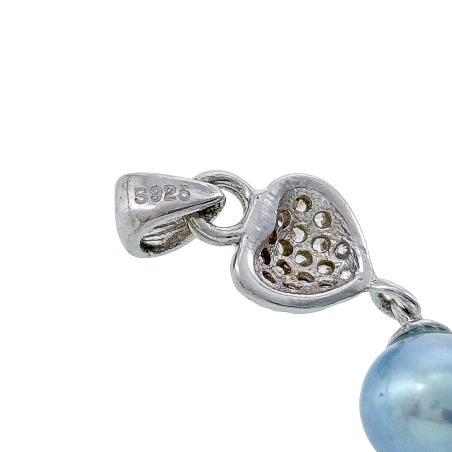 Vintage Sterling Silver 925 Blue Pearl Cubic Zirconia Pendant