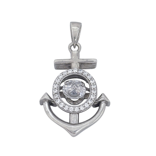 Vintage Sterling Silver 925 Dancing Cubic Zirconia Anchor Pendant