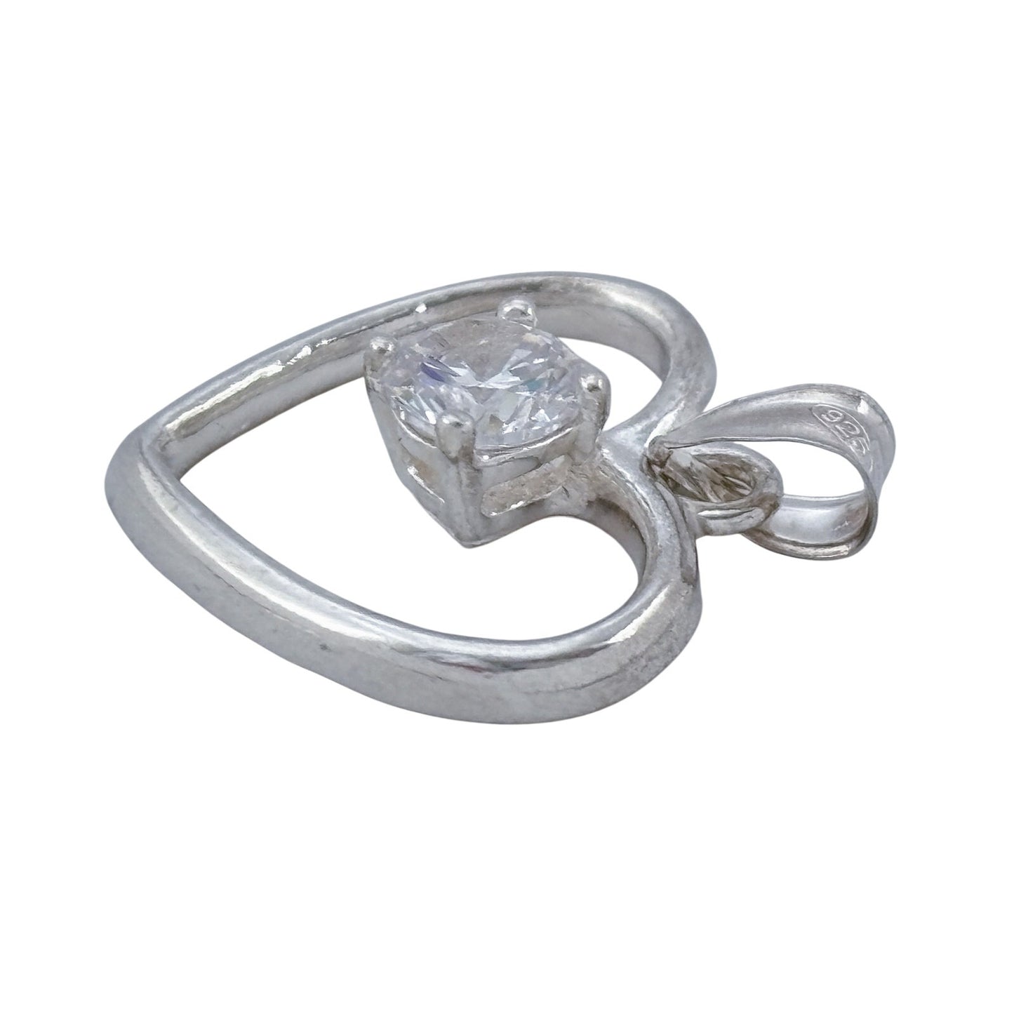 Vintage Sterling Silver 925 Cubic Zirconia Heart Pendant