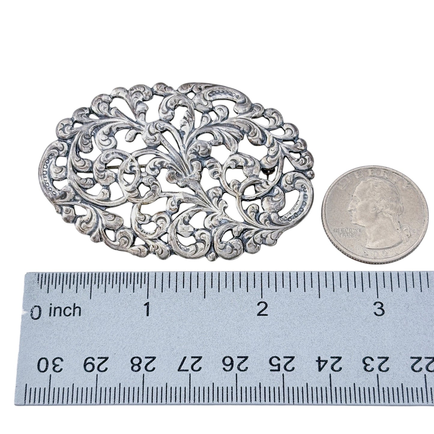 Vintage Sterling Silver 925 Filigree Scroll Brooch