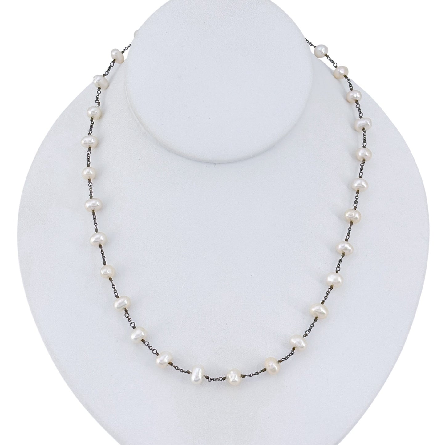 Vintage Sterling Silver 925 Pearl Station Necklace 18"