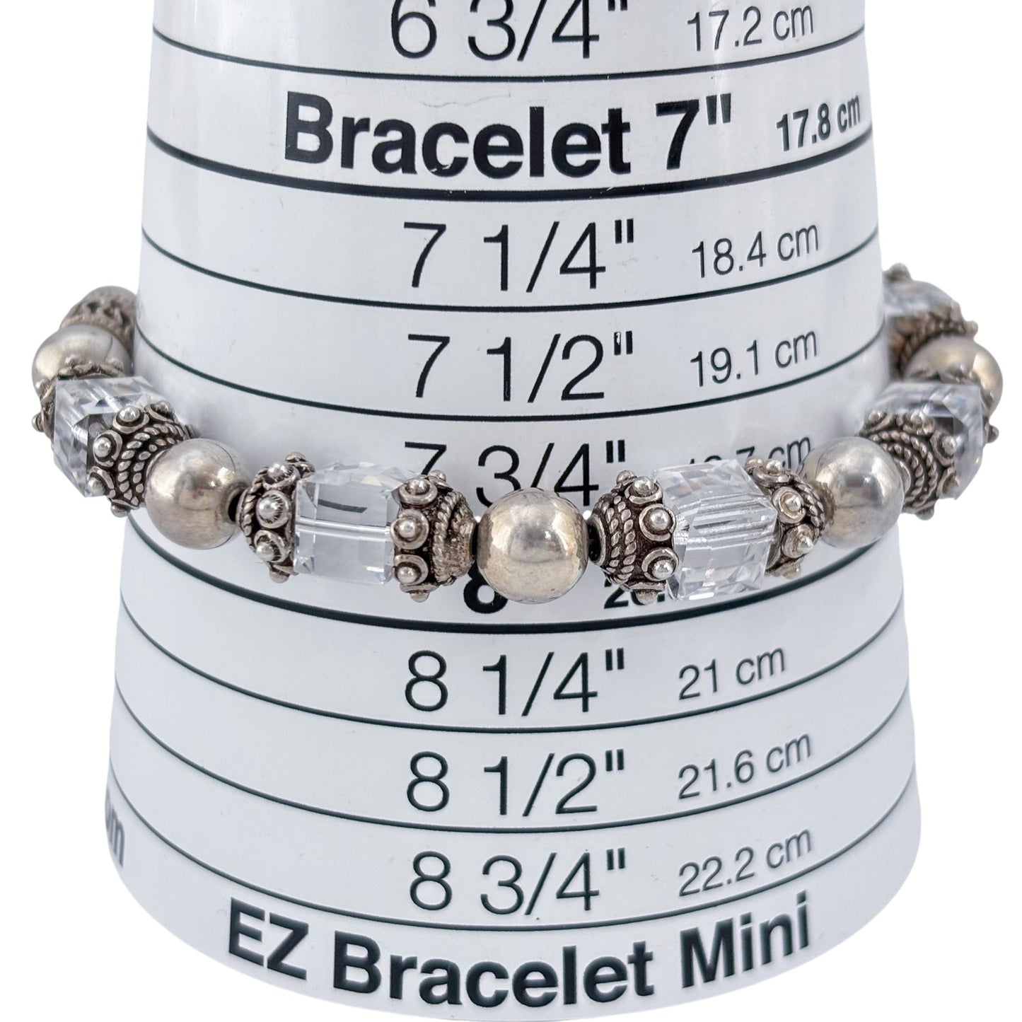 Vintage Sterling Silver 925 Clear Crystal Beaded Bracelet 7", 7.5", 8"
