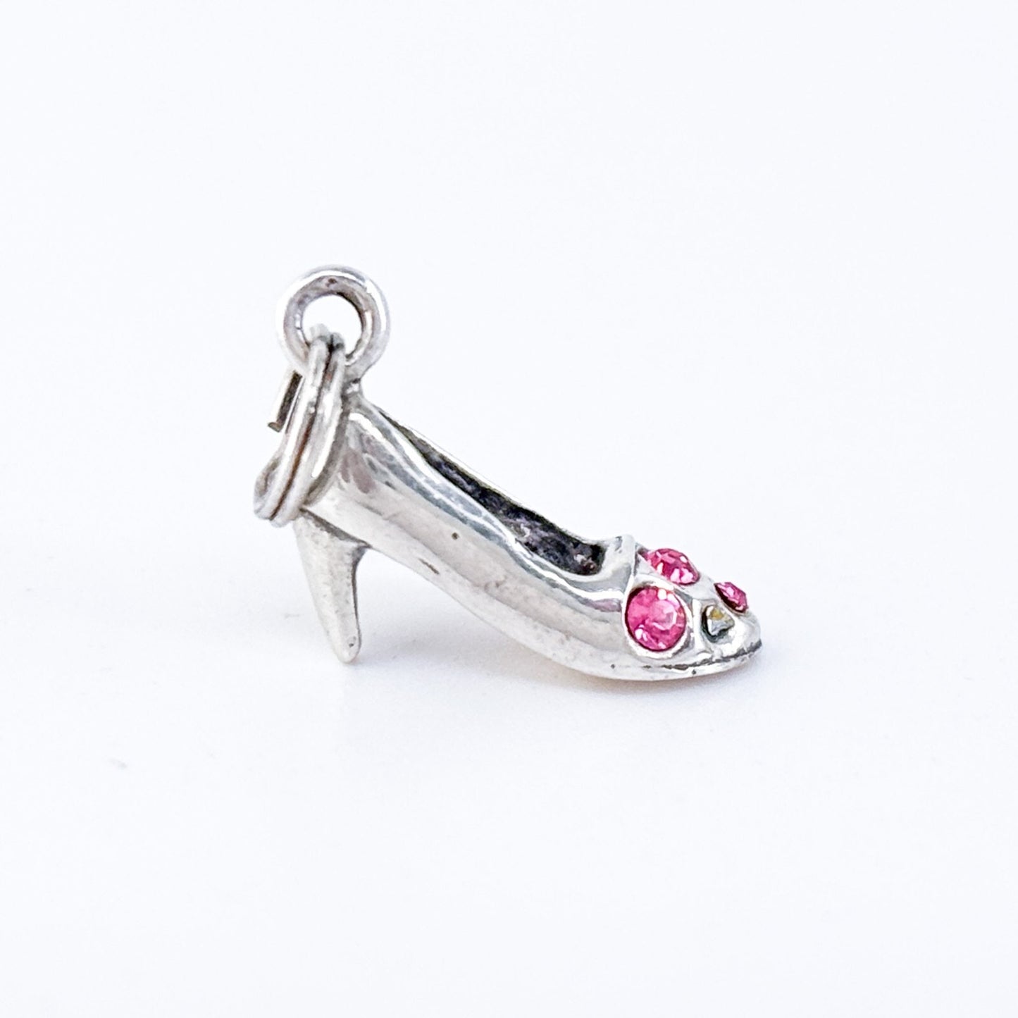 Vintage Jezlaine Sterling Silver 925 Pink Crystal High Heel Shoe Charm Pendant