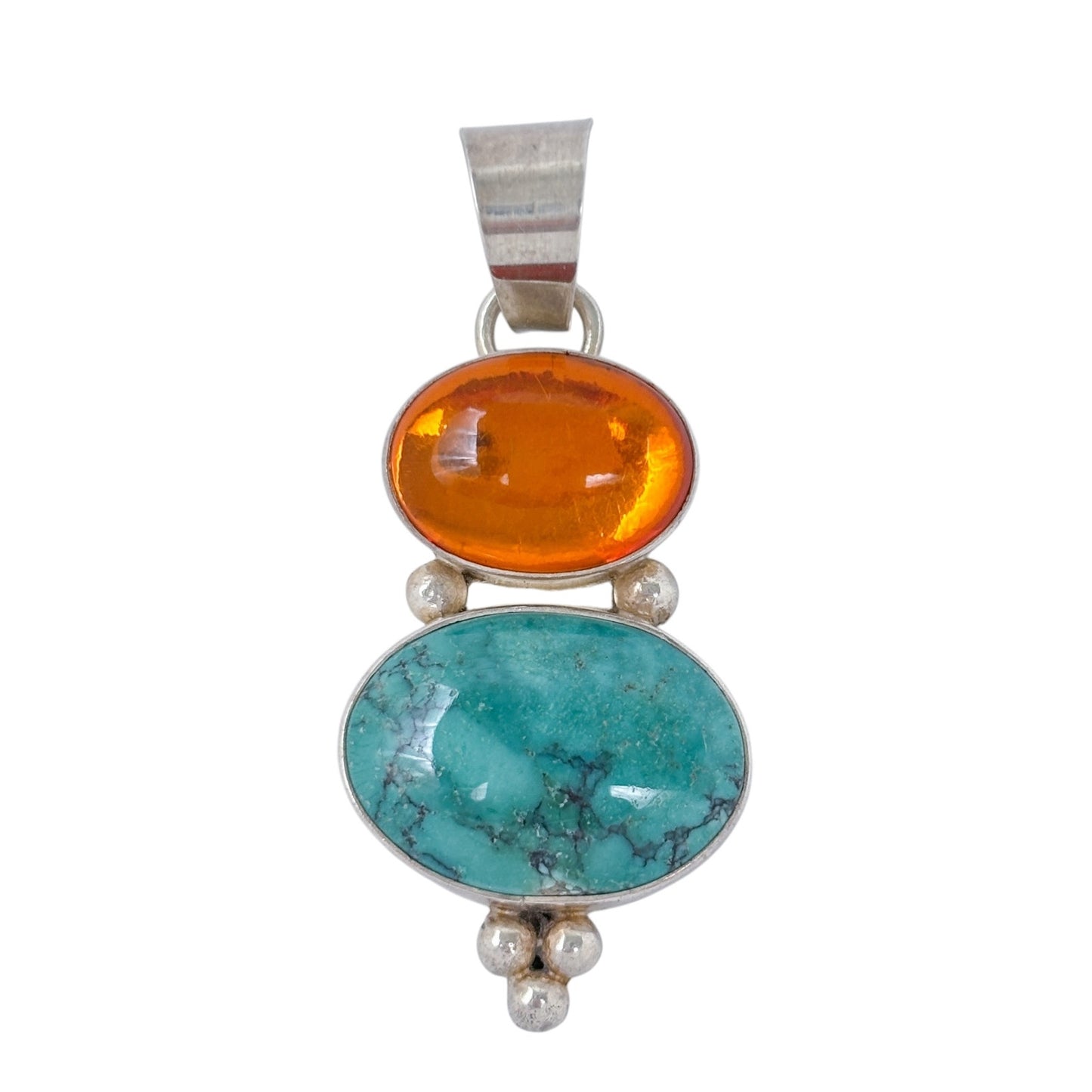 Estate Sterling Silver 925 Orange Glass & Turquoise Pendant