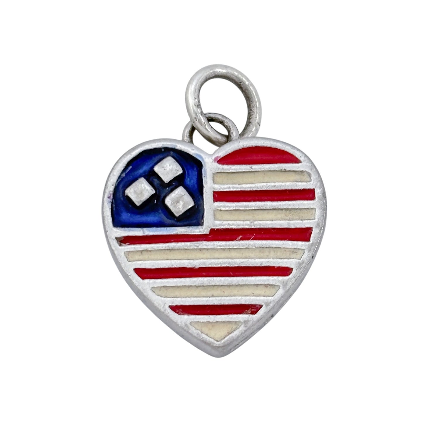 Vintage Sterling Silver 925 American Flag Heart Charm
