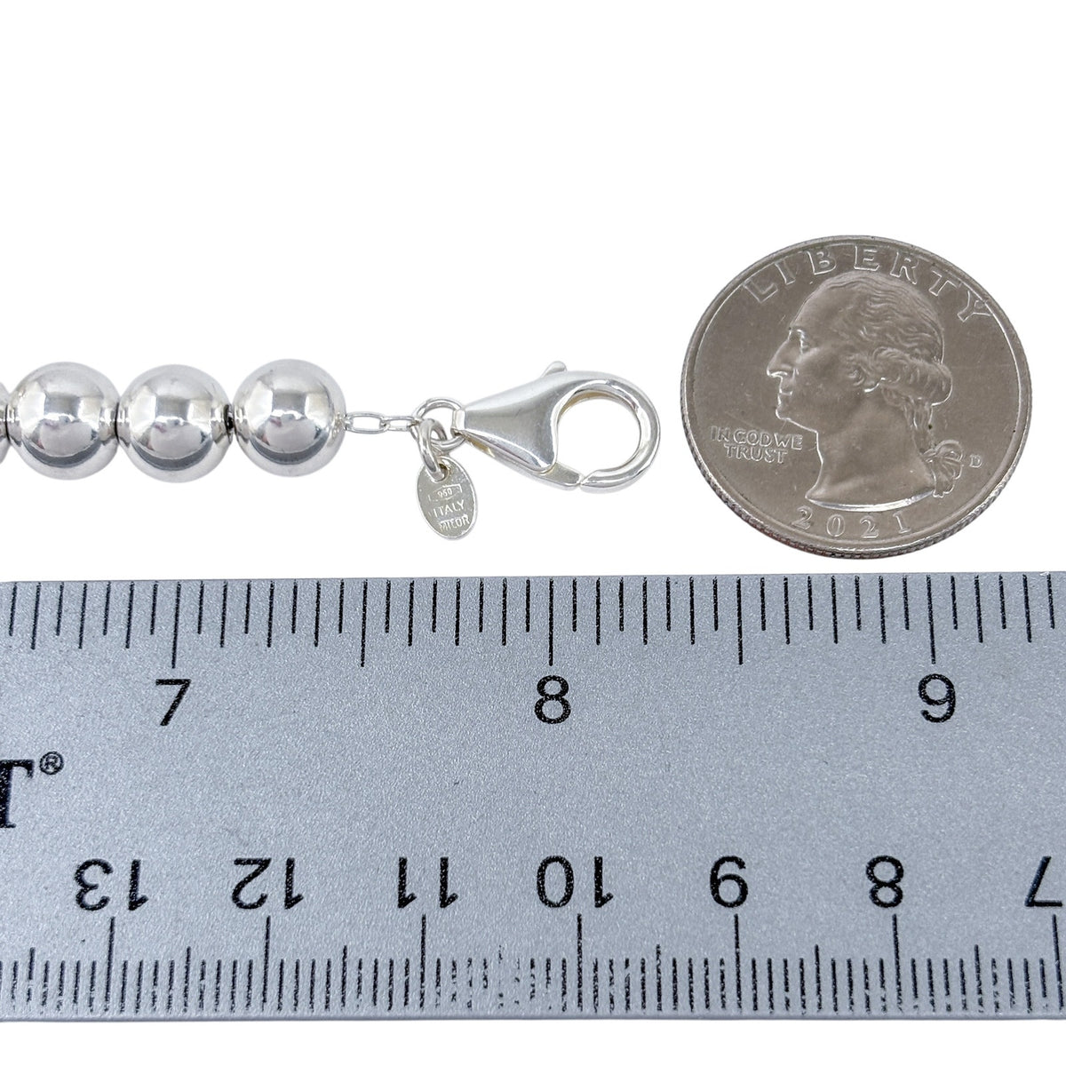 Vintage Milor Sterling Silver 950 Puffy Heart Charm Ball Bead Bracelet | 8.25"