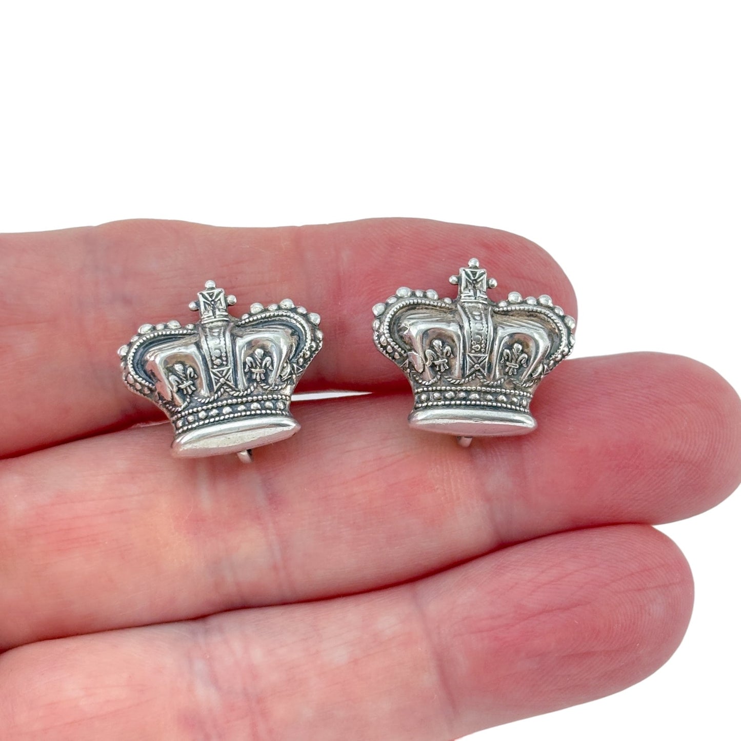 Vintage Sterling Silver 925 Crown Screw Back Earrings