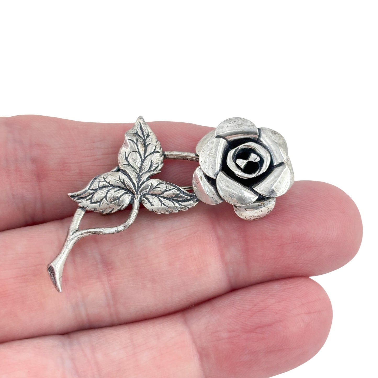 Sterling Silver 925 Rose Flower Brooch