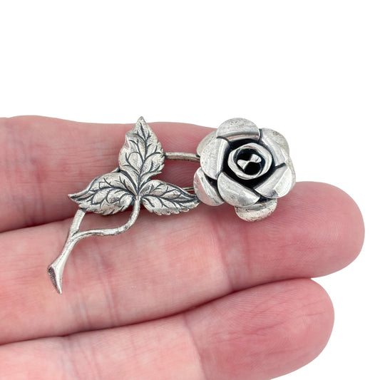 Sterling Silver 925 Rose Flower Brooch