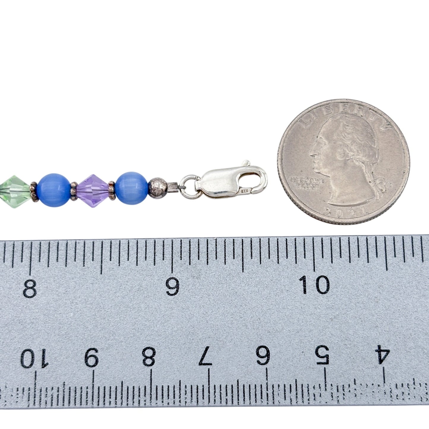 Vintage Sterling Silver 925 Blue Purple Green Crystal Anklet 9.5"