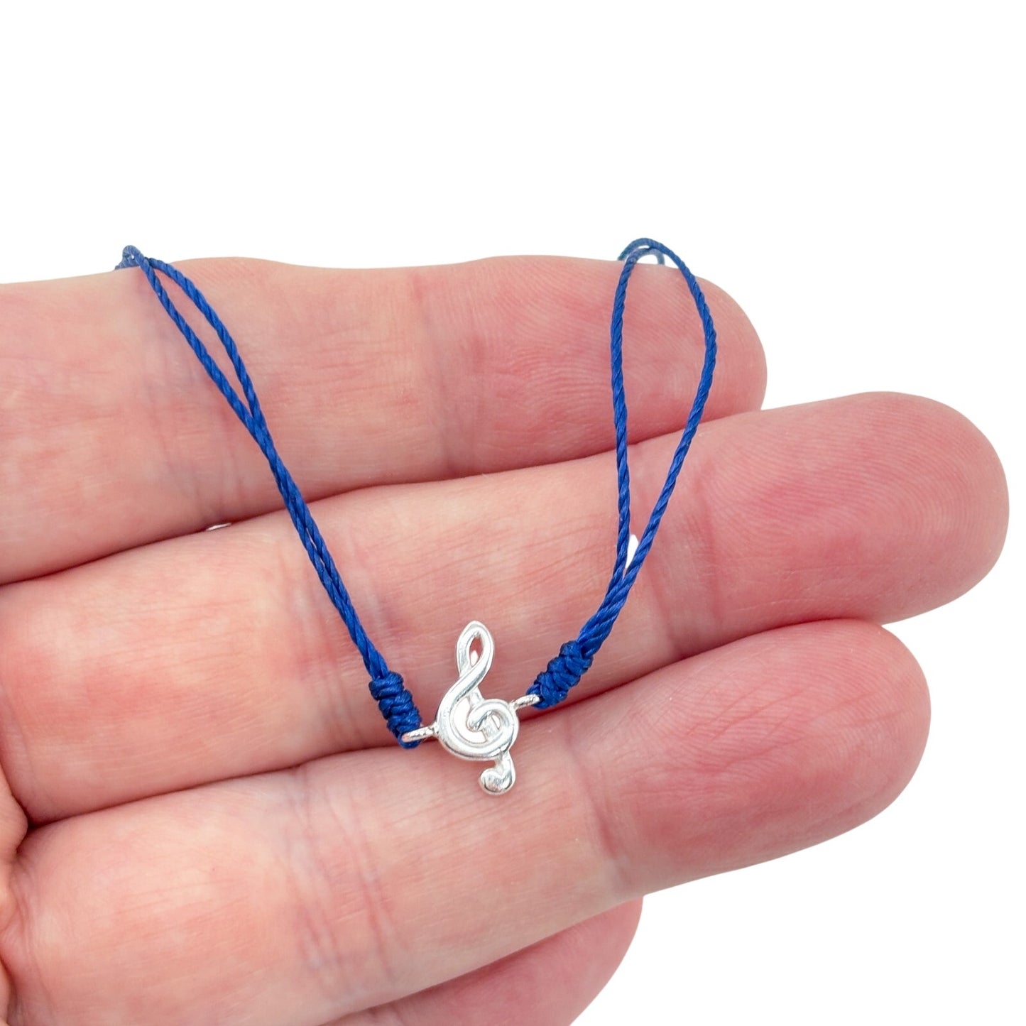 Adjustable Blue Cord Sterling Silver 925 Treble Clef Bracelet