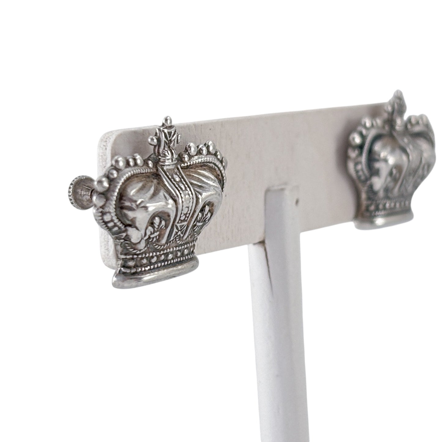 Vintage Sterling Silver 925 Crown Screw Back Earrings
