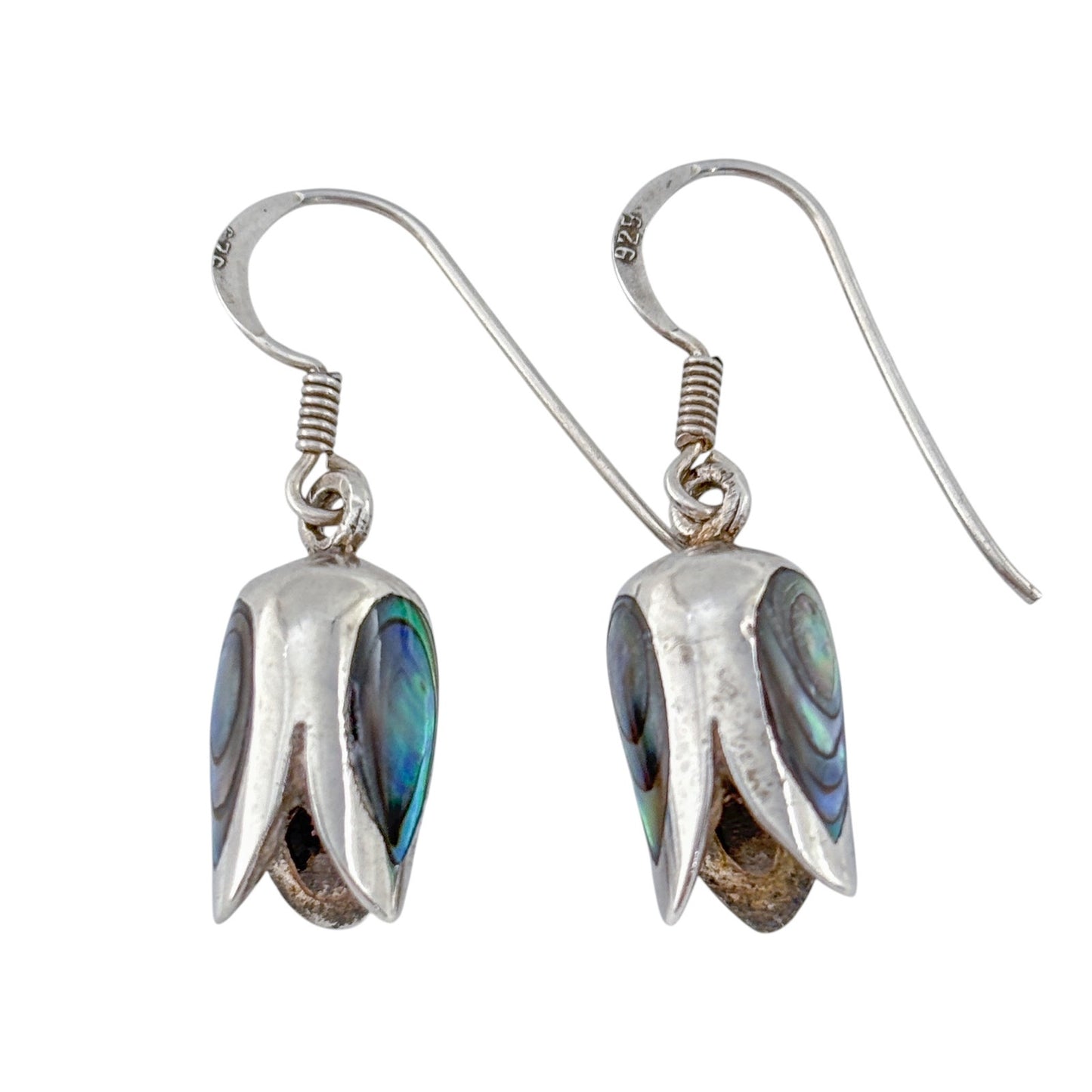 Vintage Sterling Silver 925 Abalone Tulip Dangle Earrings
