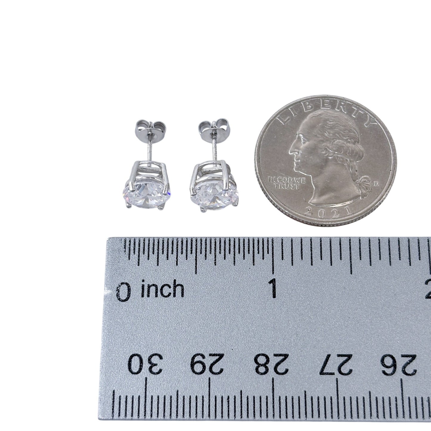 Vintage Sterling Silver 925 Cubic Zirconia Round Stud Earrings