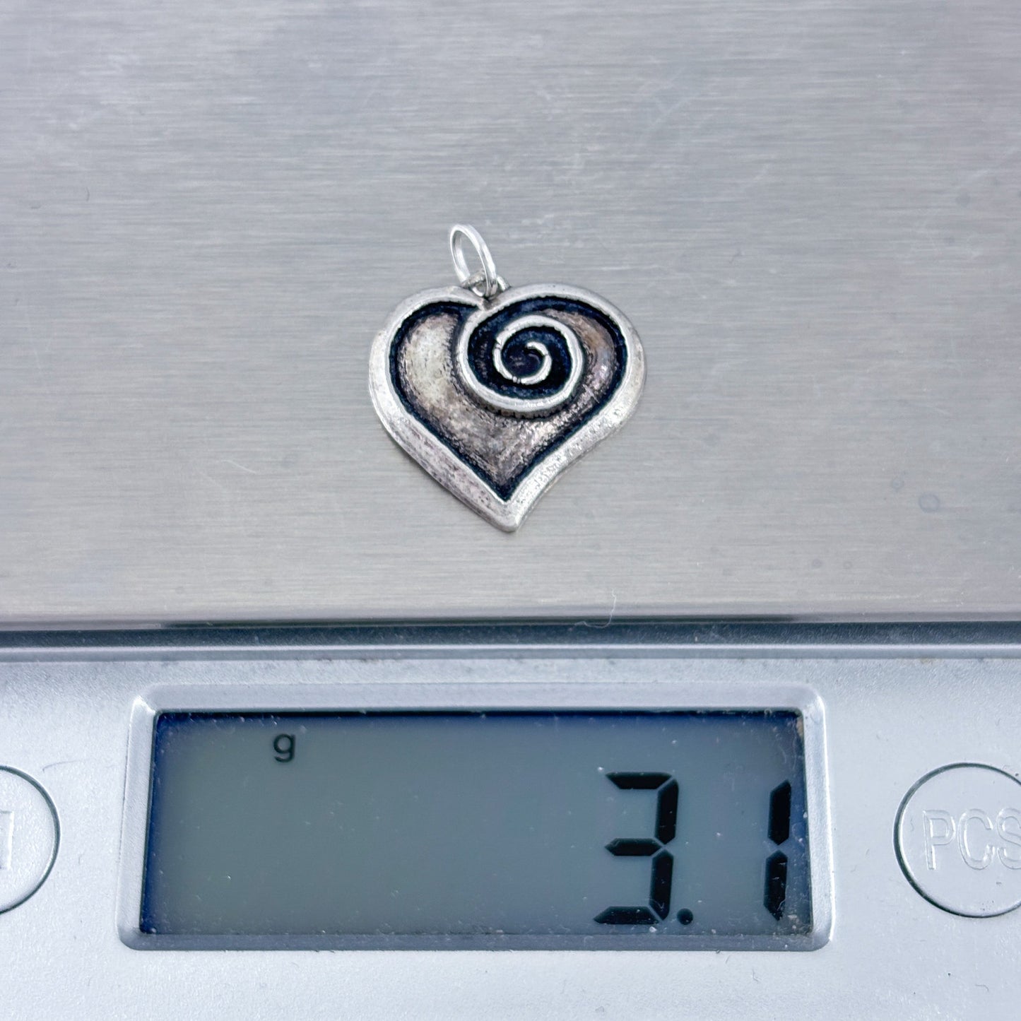 Vintage Sterling Silver 925 Oxidized Heart Spiral Pendant