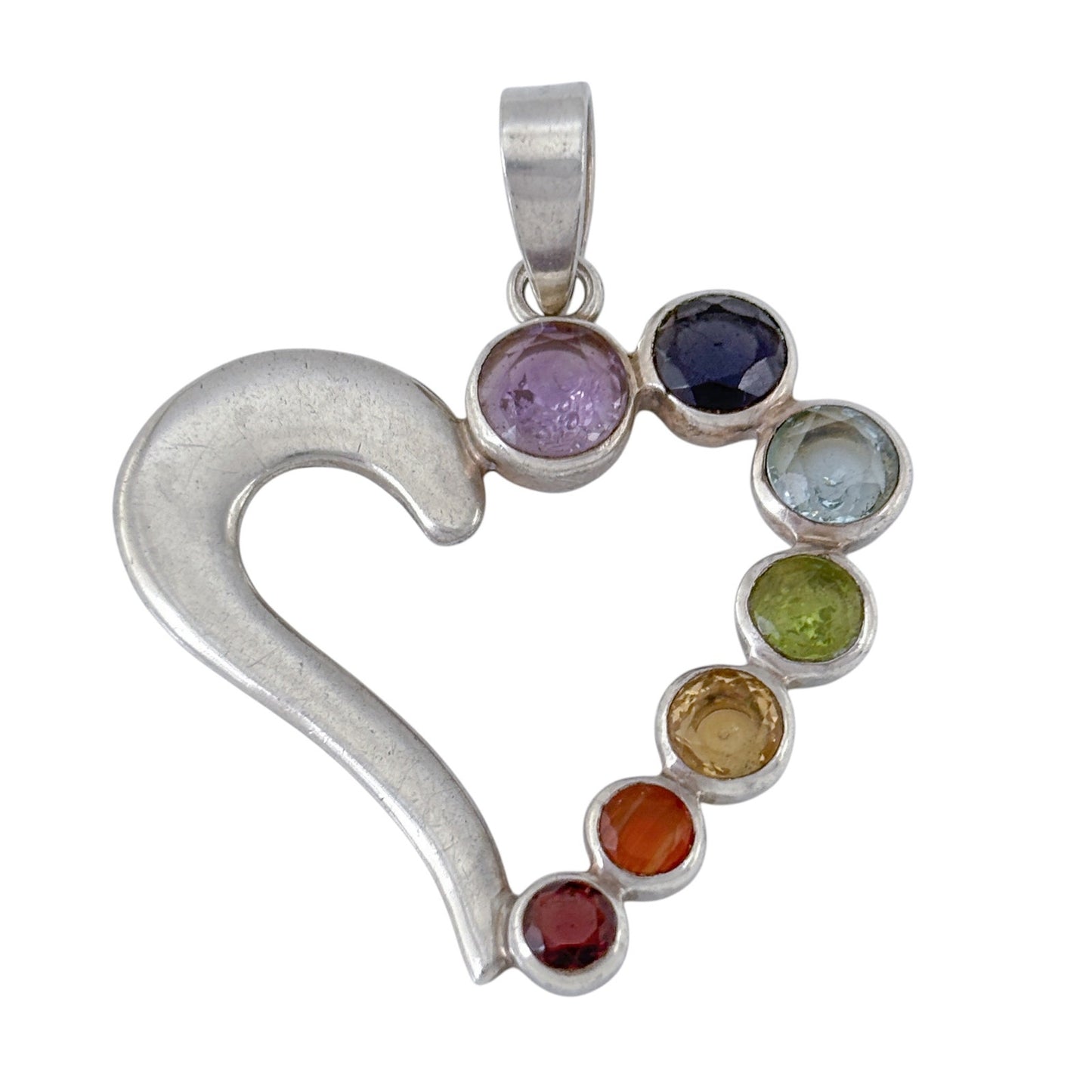 Vintage Sterling Silver 925 Multi Gem Heart Pendant