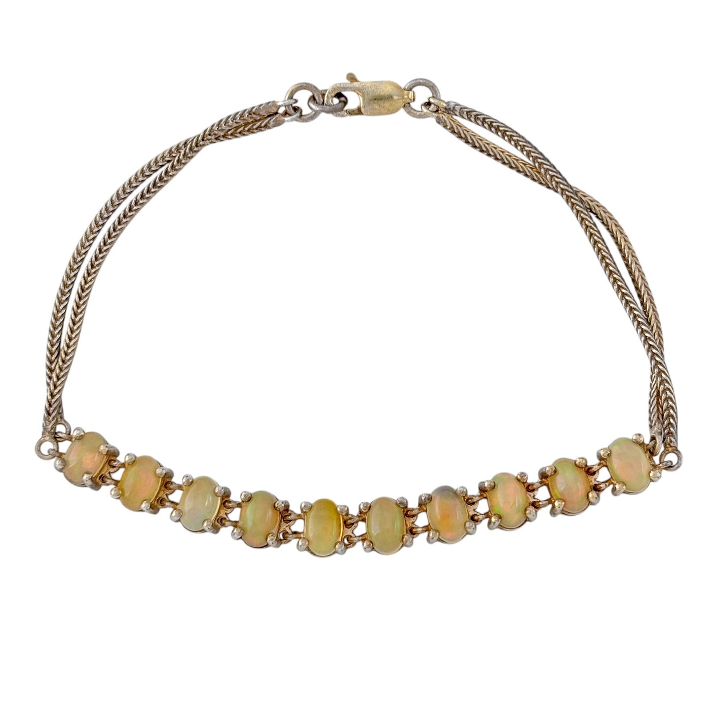 Vintage Sterling Silver 925 Opal Cabochon Bracelet 7.25"