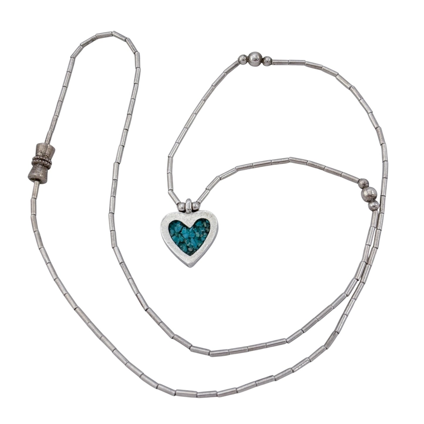 Vintage Sterling Silver 925 Turquoise Heart Necklace 16.5"