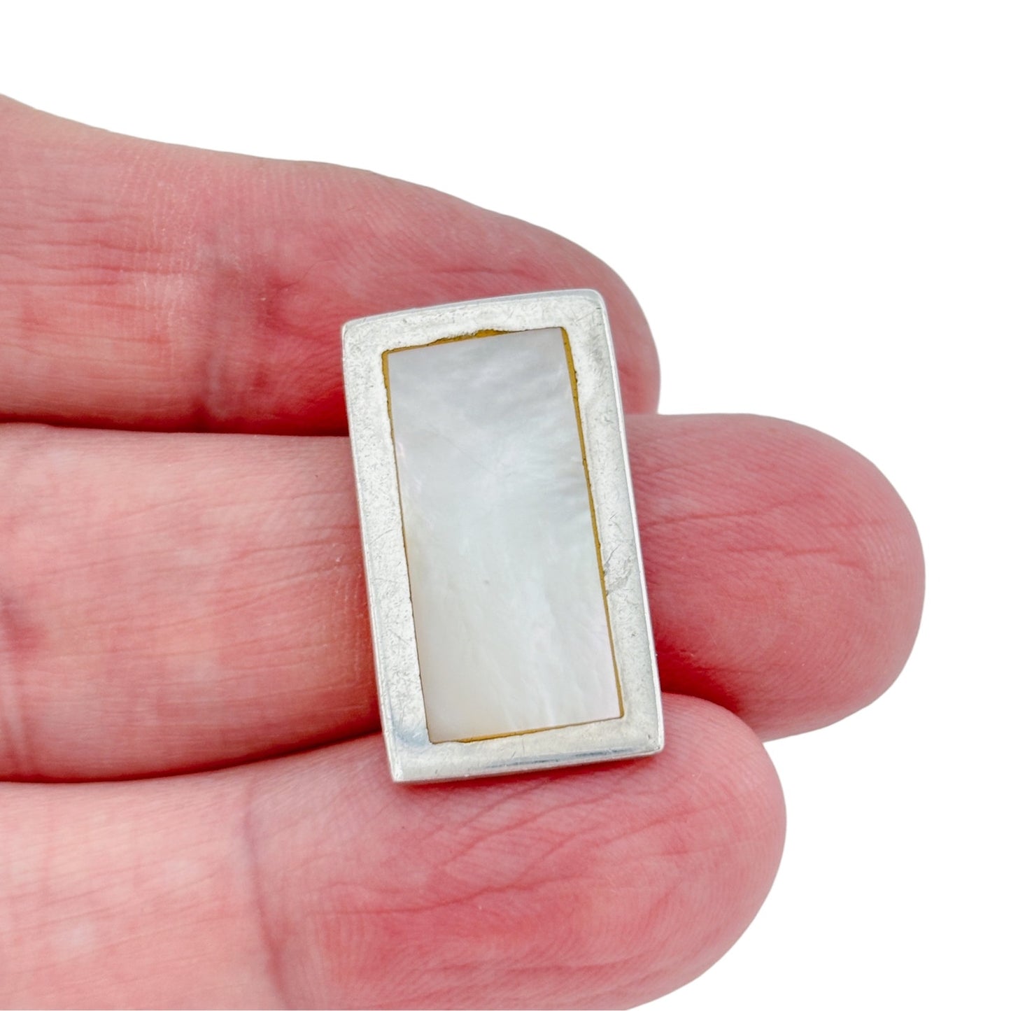 Vintage Sterling Silver 925 Mother of Pearl Rectangle Pendant