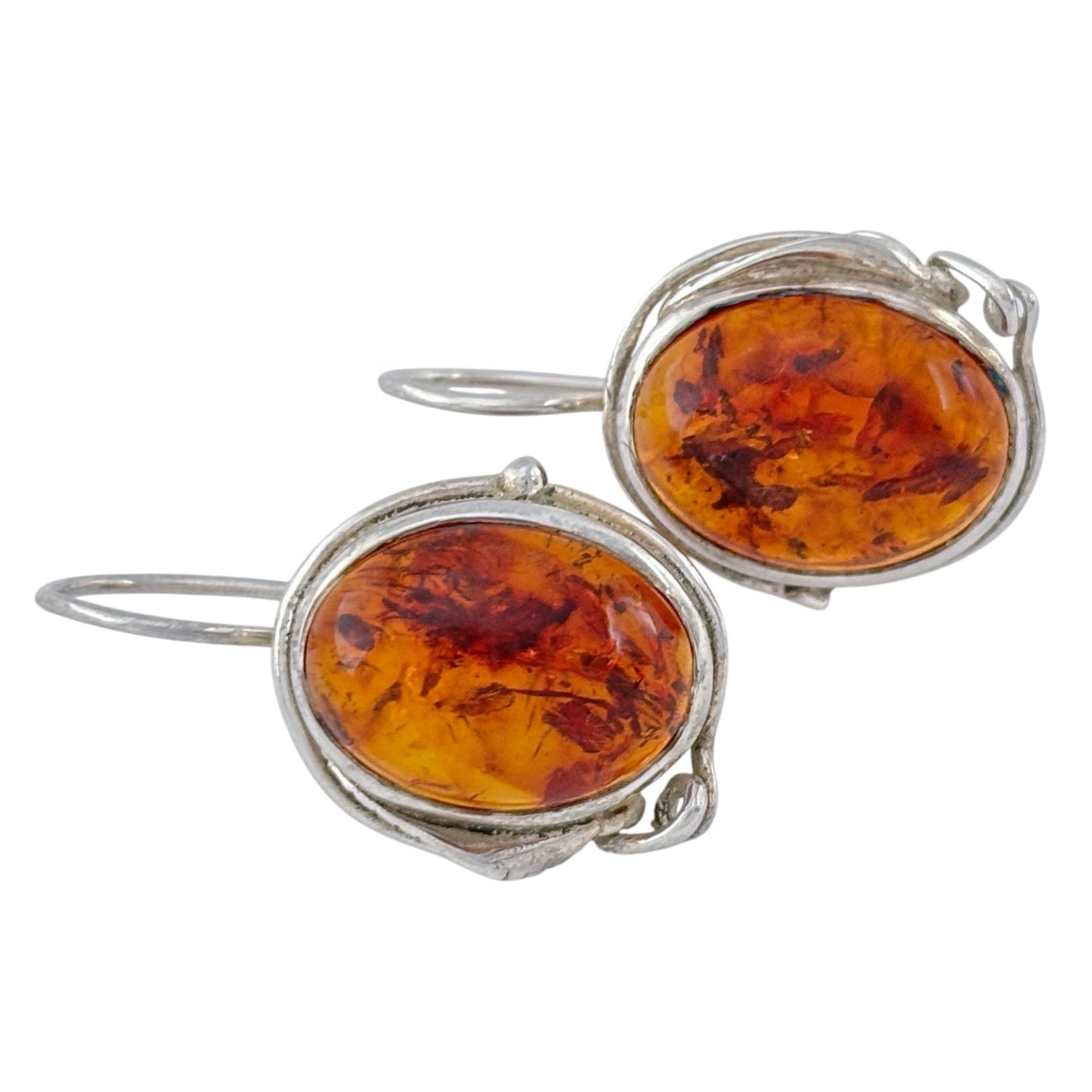 Vintage Sterling Silver 925 Amber Drop Earrings