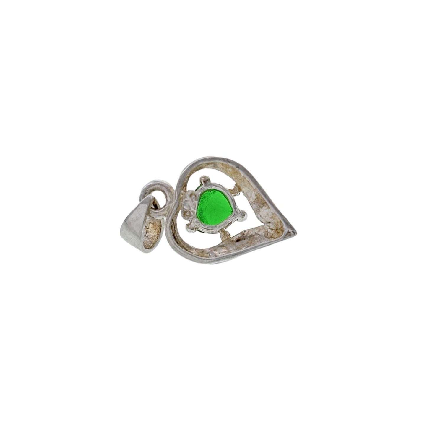 Vintage Sterling Silver 925 Green Crystal Heart Pendant