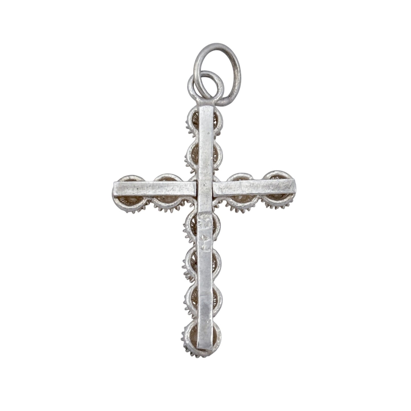 Vintage Sterling Silver 925 Flower Button Cross Pendant