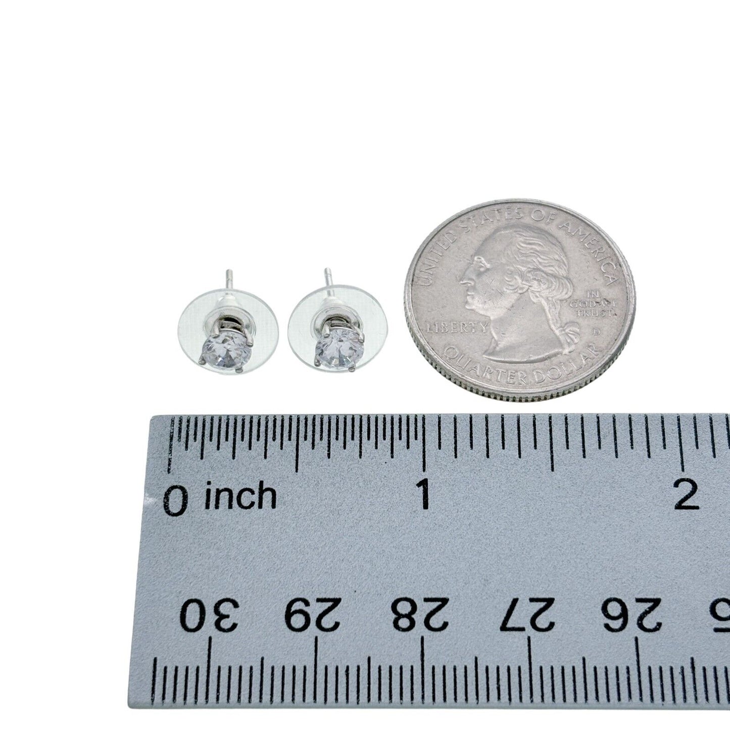 Vintage Sterling Silver 925 Round Cubic Zirconia Stud Earrings