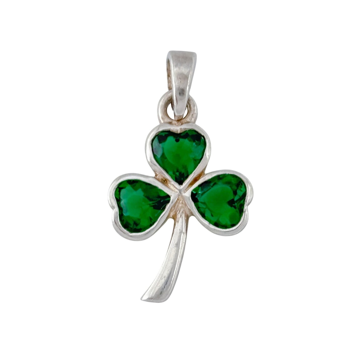 Vintage Sterling Silver 925 Green Cubic Zirconia Shamrock Pendant