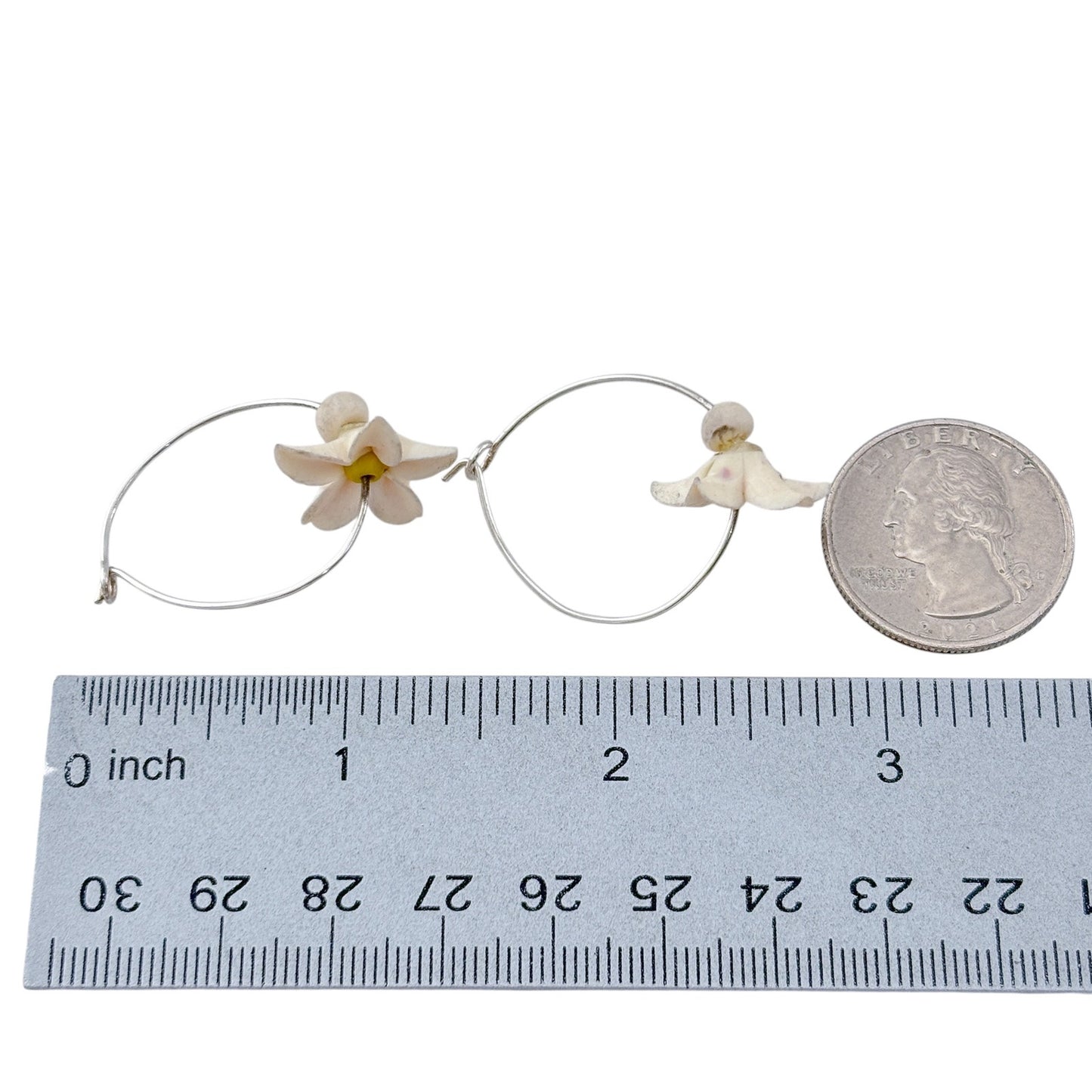 Vintage Sterling Silver 925 White Flower Hoop Earrings
