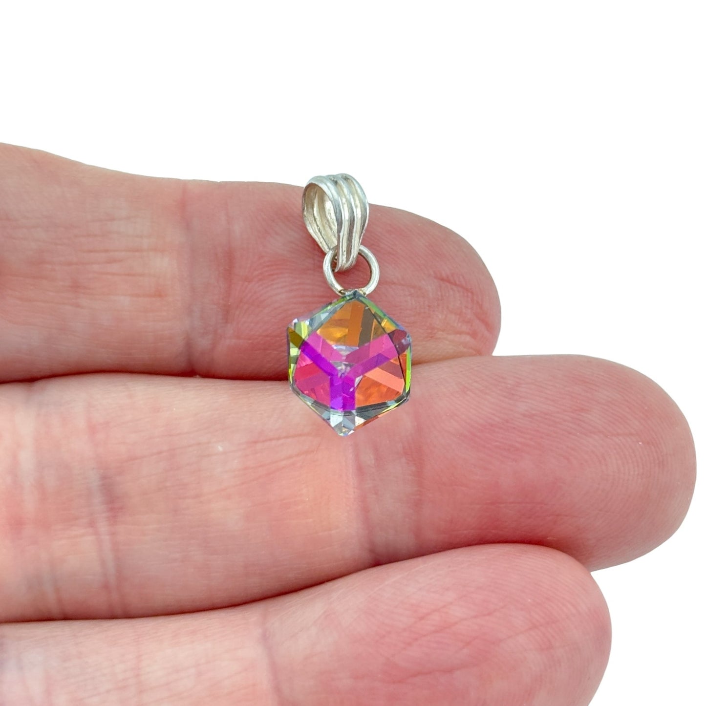 Vintage Sterling Silver 925 Rainbow Crystal Pendant
