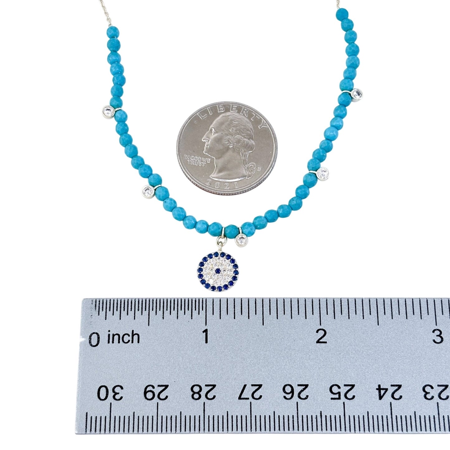 Vintage Sterling Silver Turquoise Iolite Cubic Zirconia Pendant Necklace 16"-18"