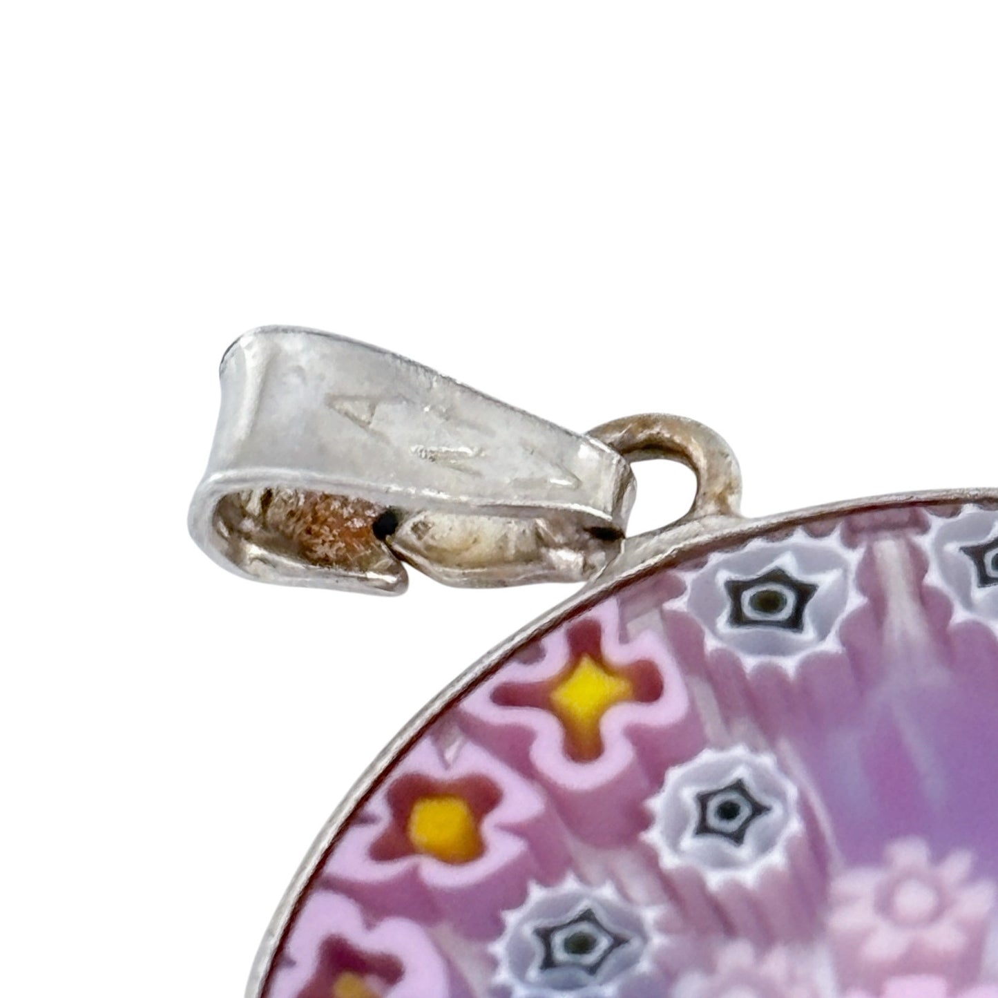 Vintage Sterling Silver 925 Pink Millefiori Glass Pendant