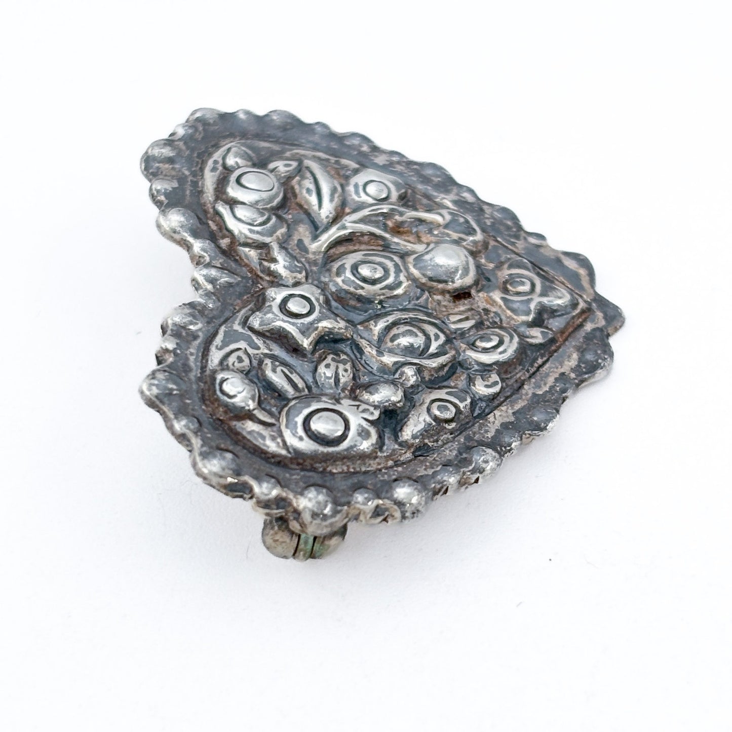 Vintage Sterling Silver 925 Heart Flower Brooch