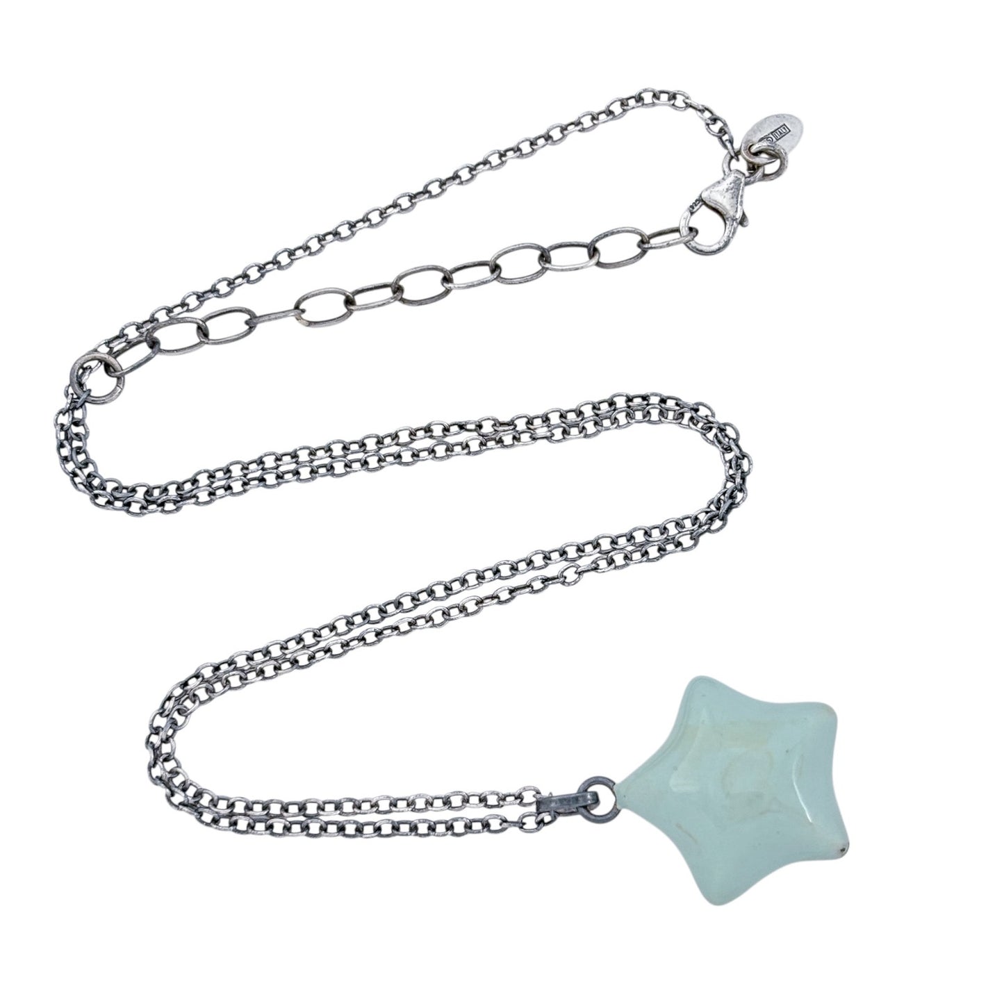 Vintage Sterling Silver 925 Blue Star Reversable Pendant Necklace 16"-18"