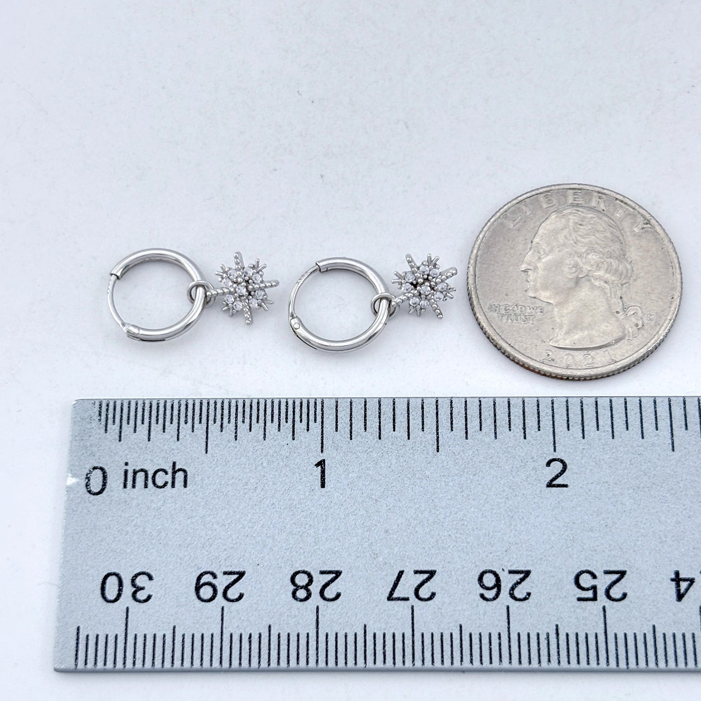 Vintage Sterling Silver 925 Cubic Zirconia Snowflake Hoop Earrings