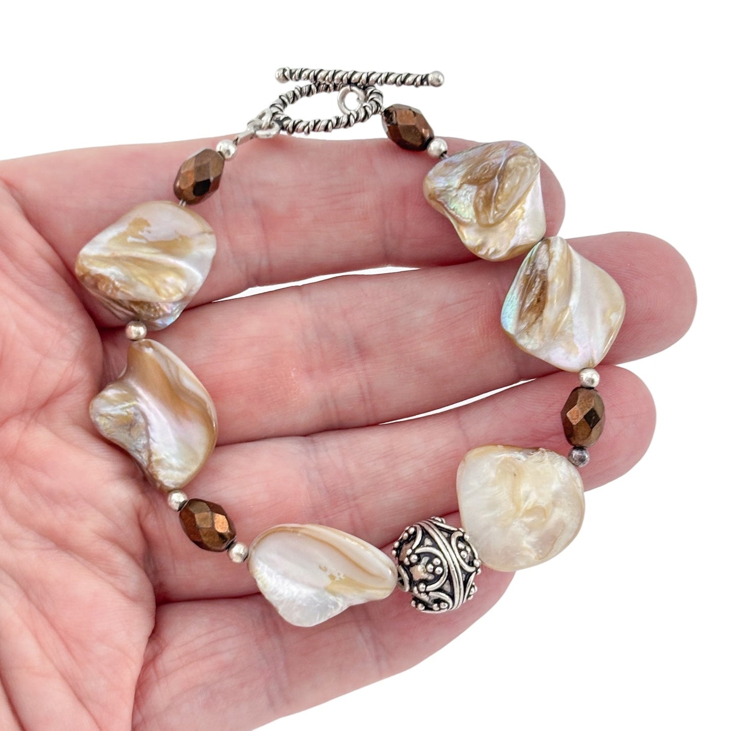 Vintage Sterling Silver 925 Mother Of Pearl Bracelet 7.5"