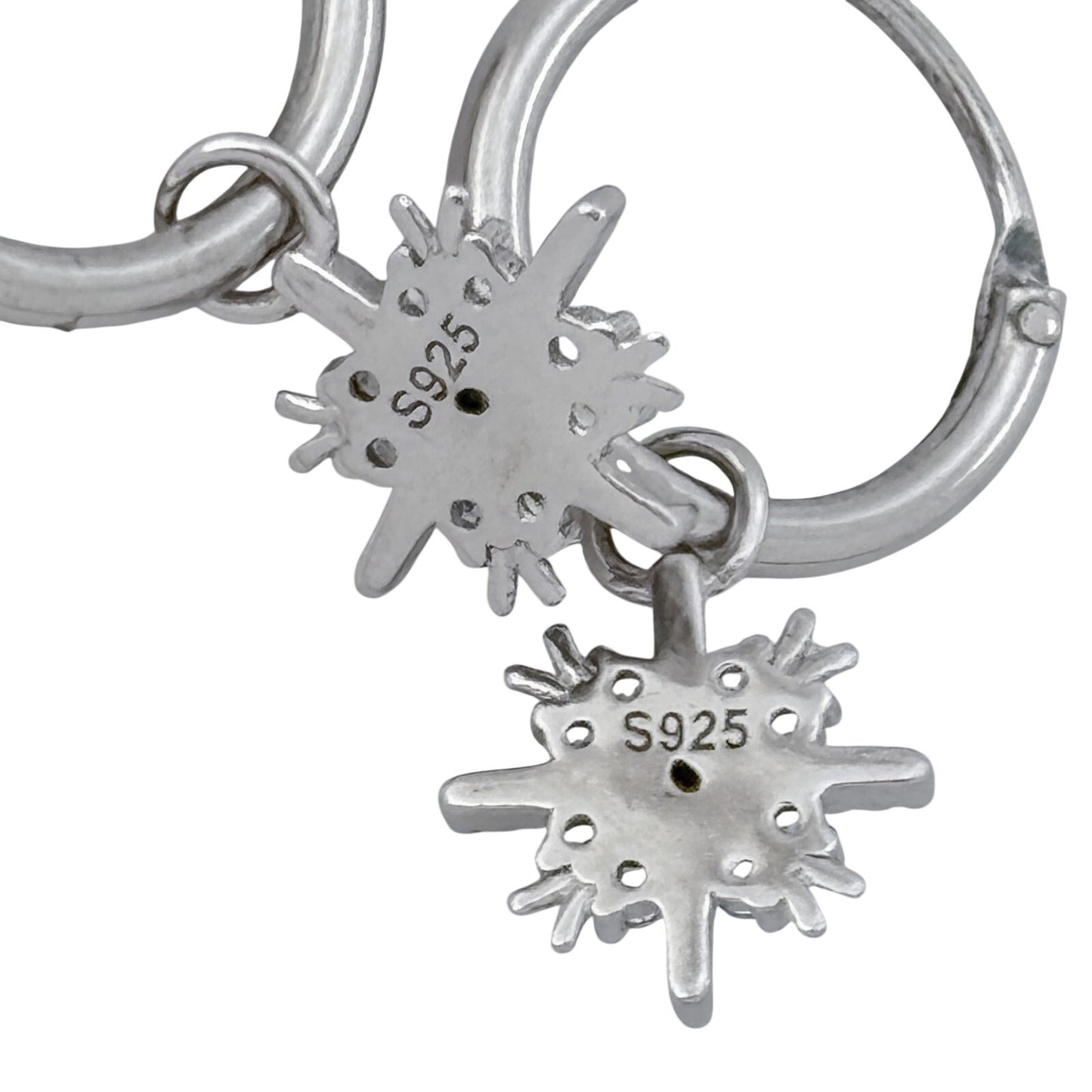 Vintage Sterling Silver 925 Cubic Zirconia Snowflake Hoop Earrings