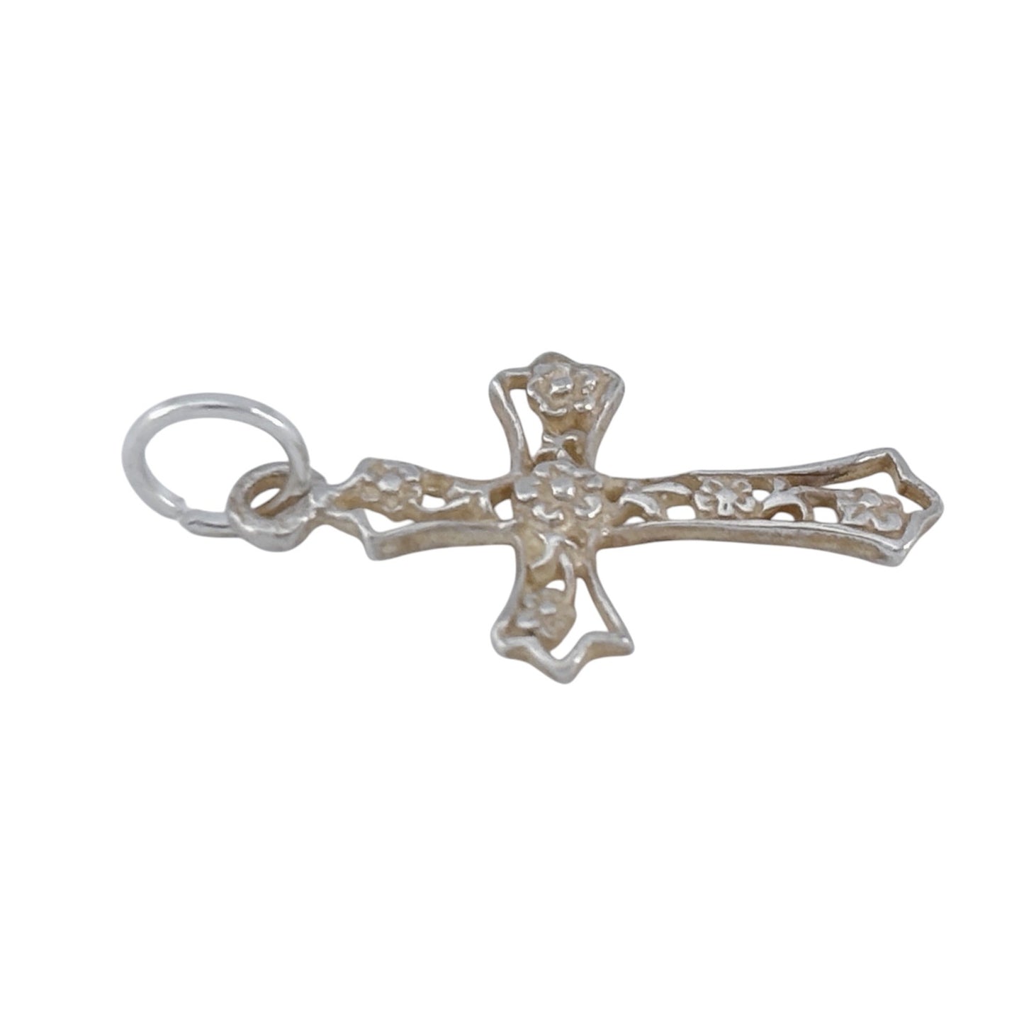 Vintage Sterling Silver 925 Floral Cross Pendant