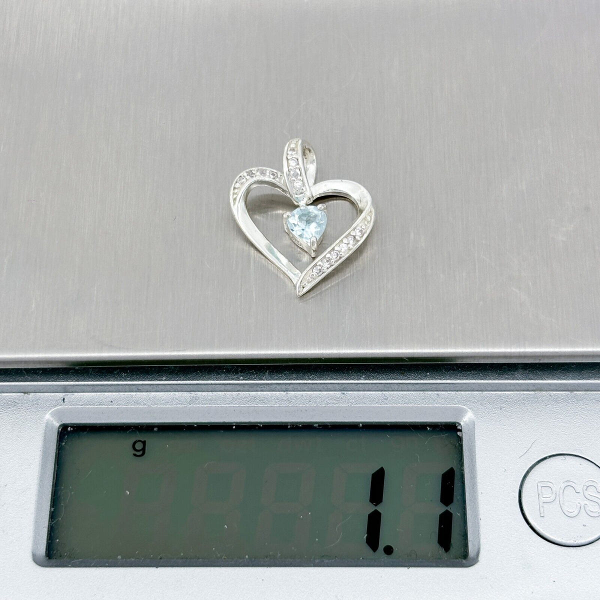 Vintage Sterling Silver 925 Topaz Cubic Zirconia Heart Pendant