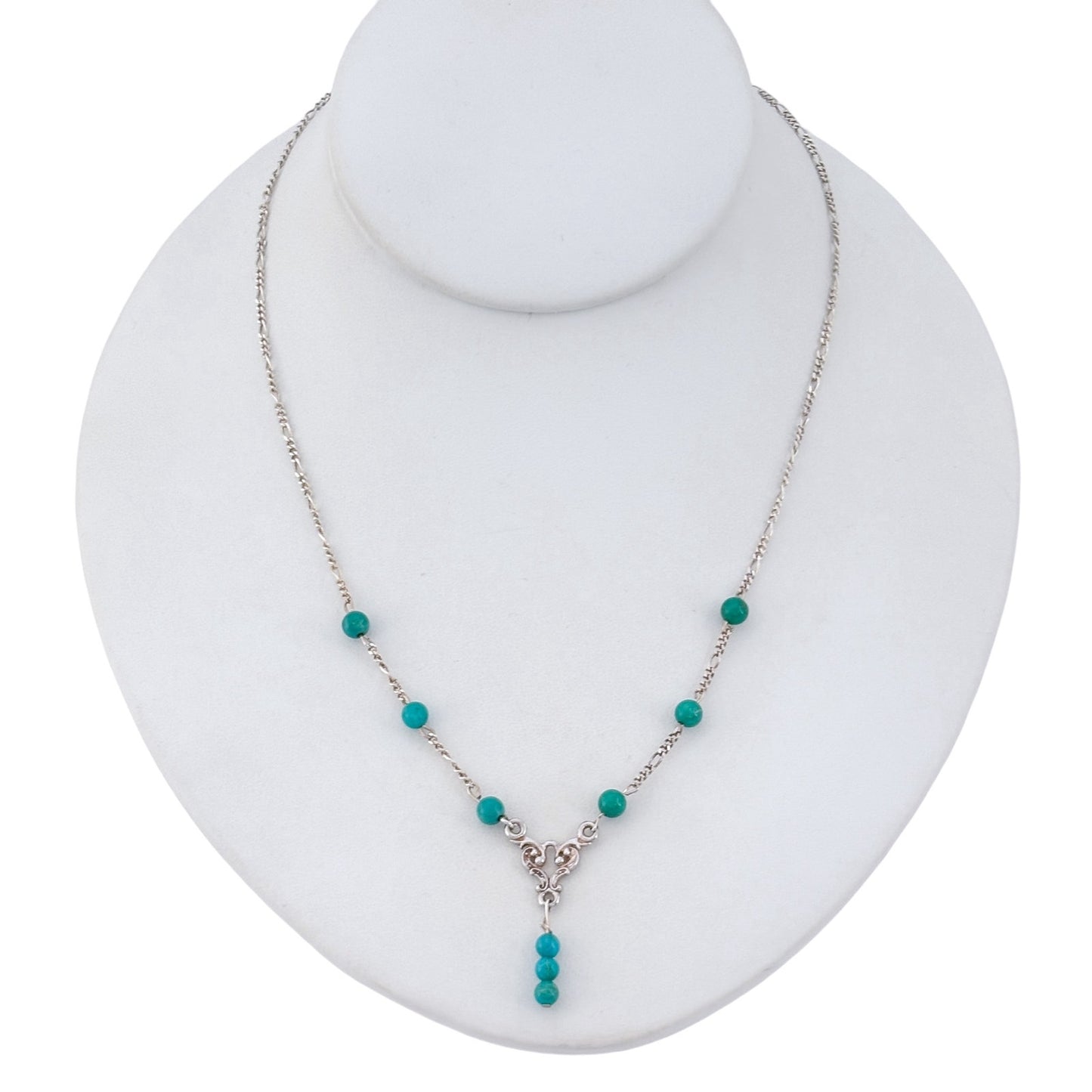 Vintage Sterling Silver 925 Turquoise Y Necklace 17.5"