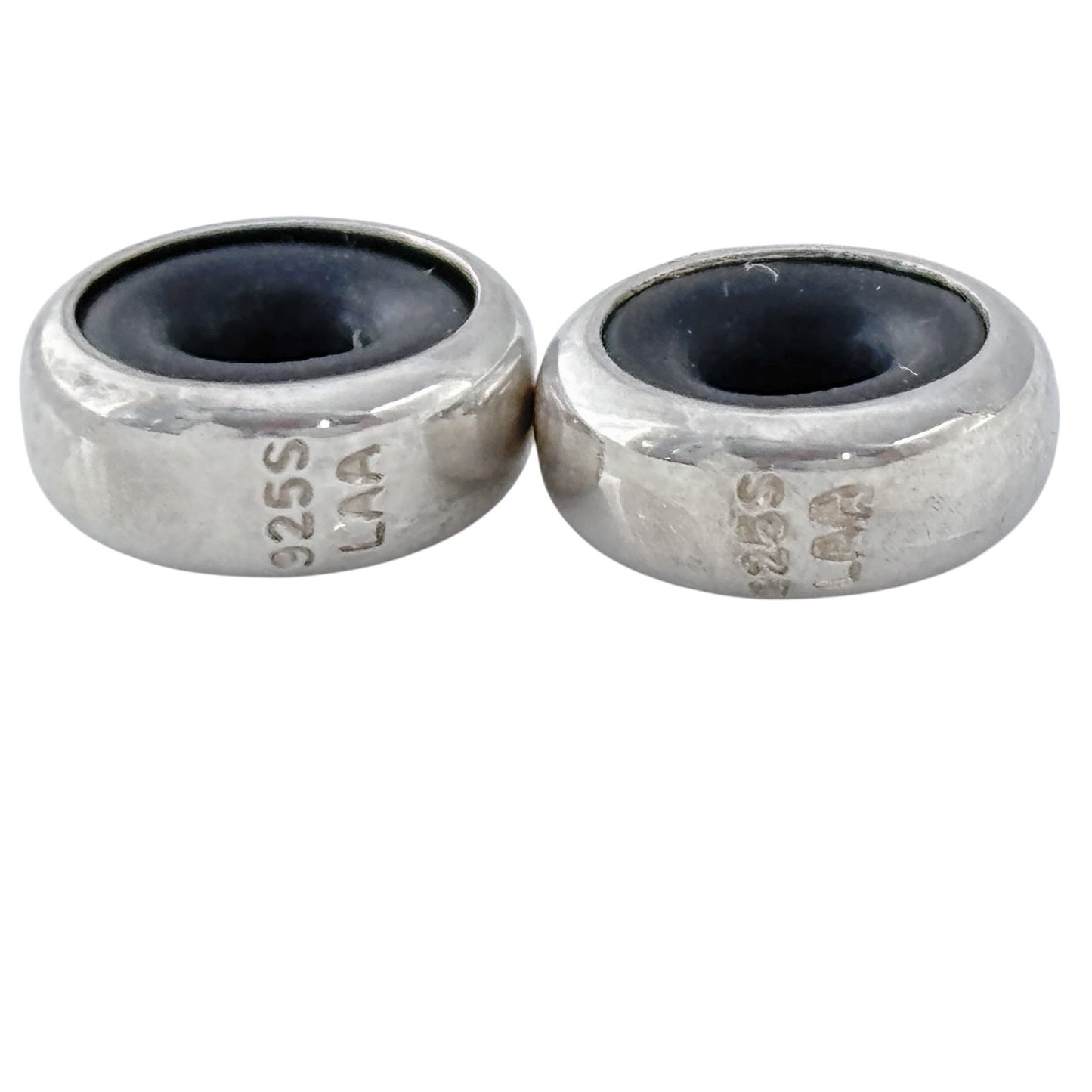 Vintage Sterling Silver 925 Spacer Beads with Black Rubber Centers – Pair