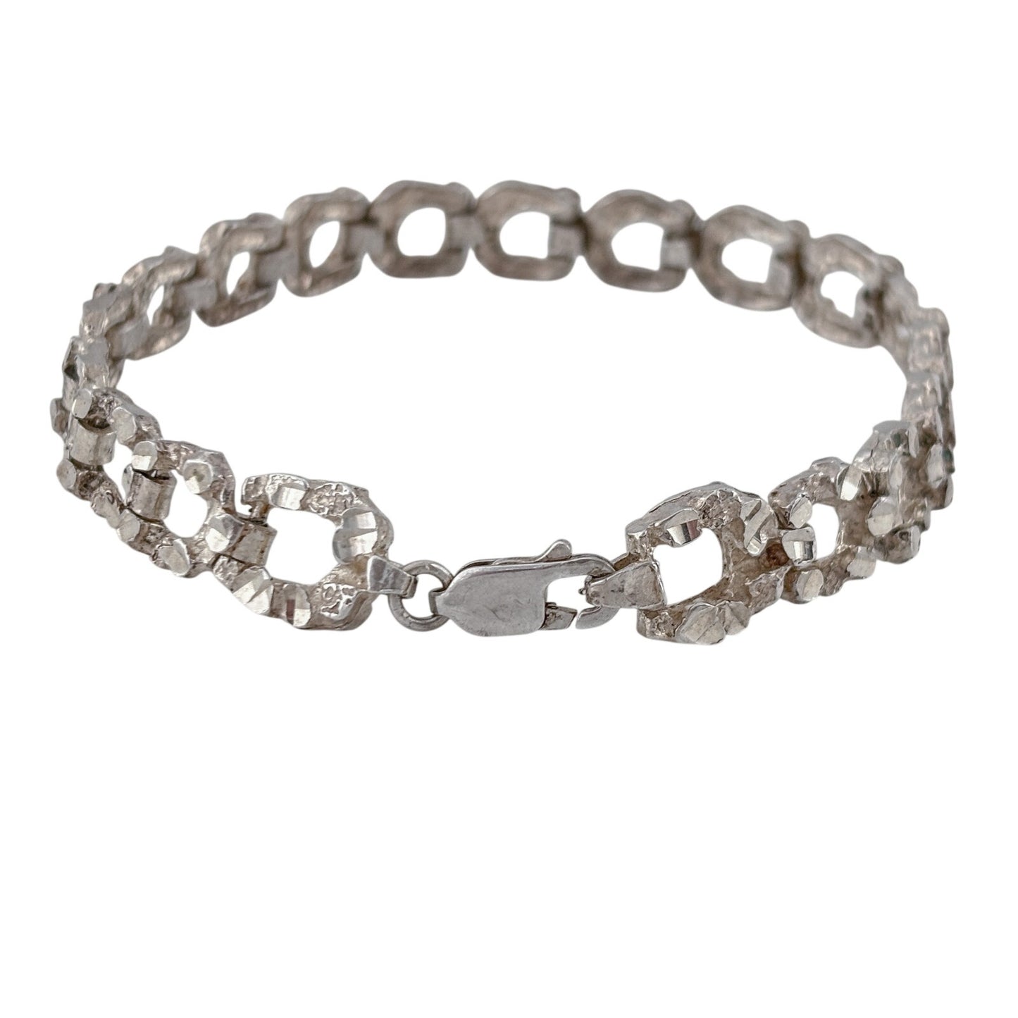 Vintage Sterling Silver 925 Textured Link Bracelet 7"