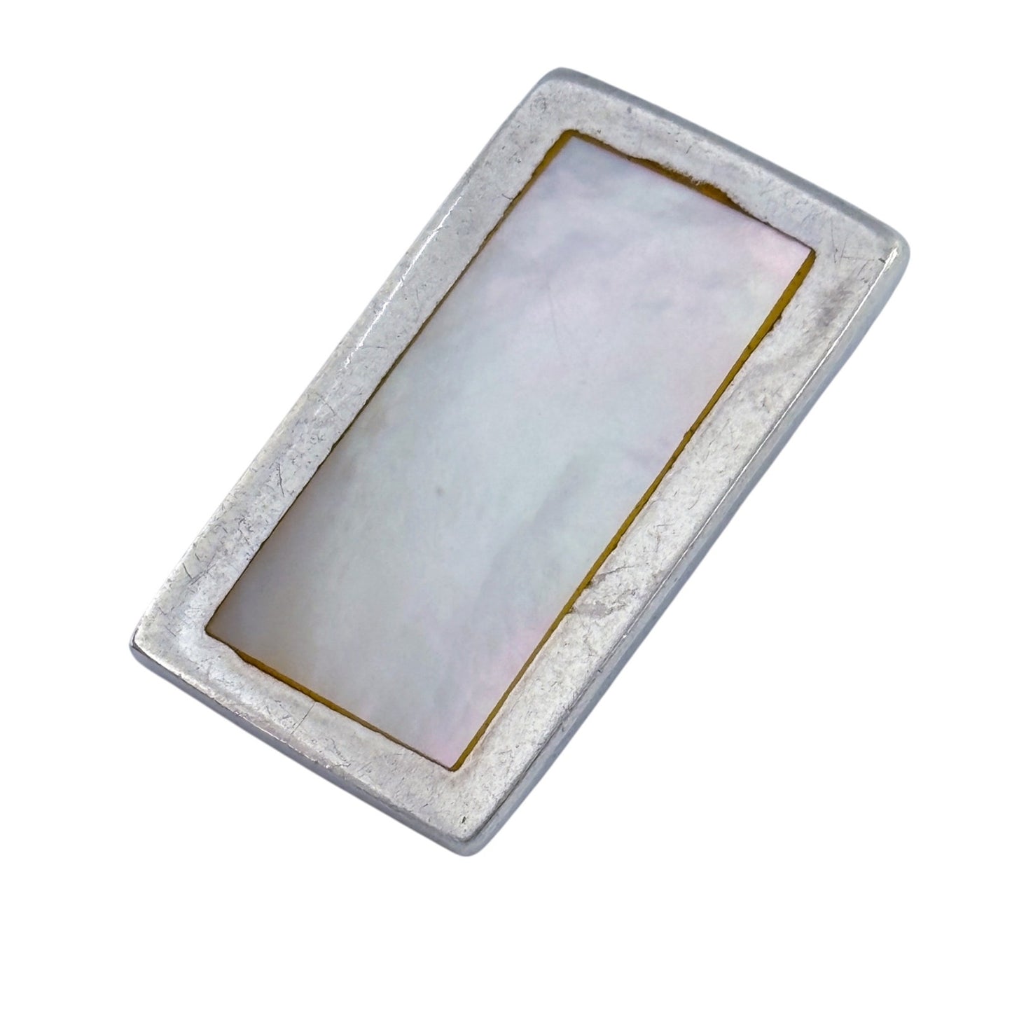 Vintage Sterling Silver 925 Mother of Pearl Rectangle Pendant