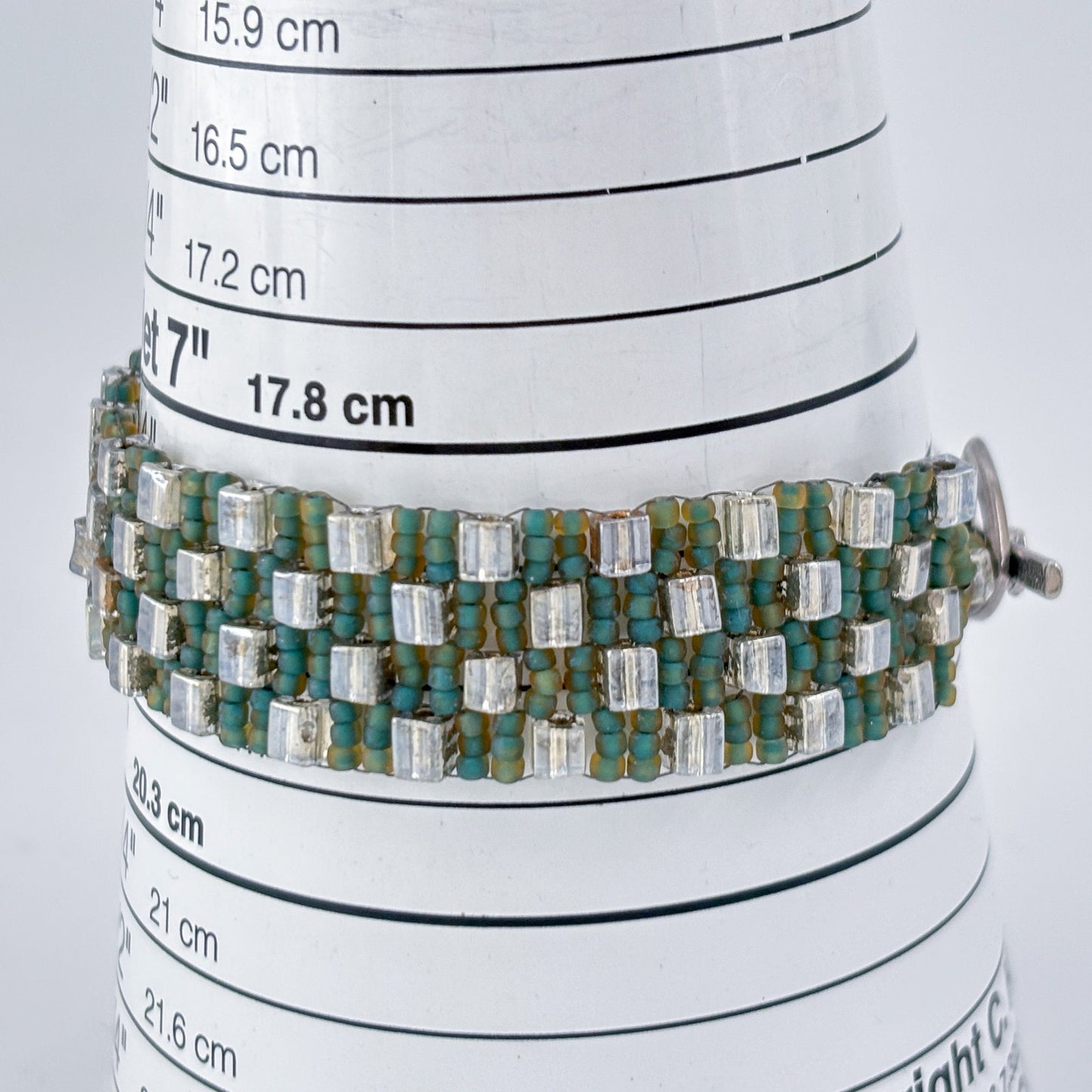 Vintage Sterling Silver 925 Turquoise Crystal Bead Bracelet 7.5"