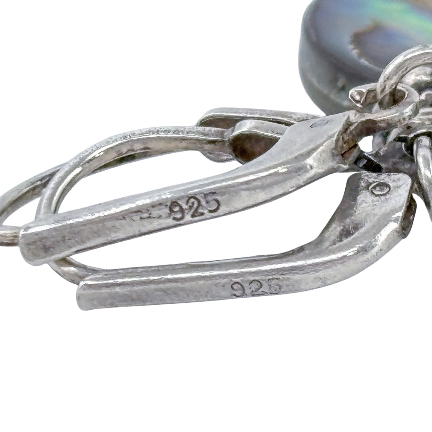 Estate Sterling Silver 925 Abalone Shell Dangle Earrings