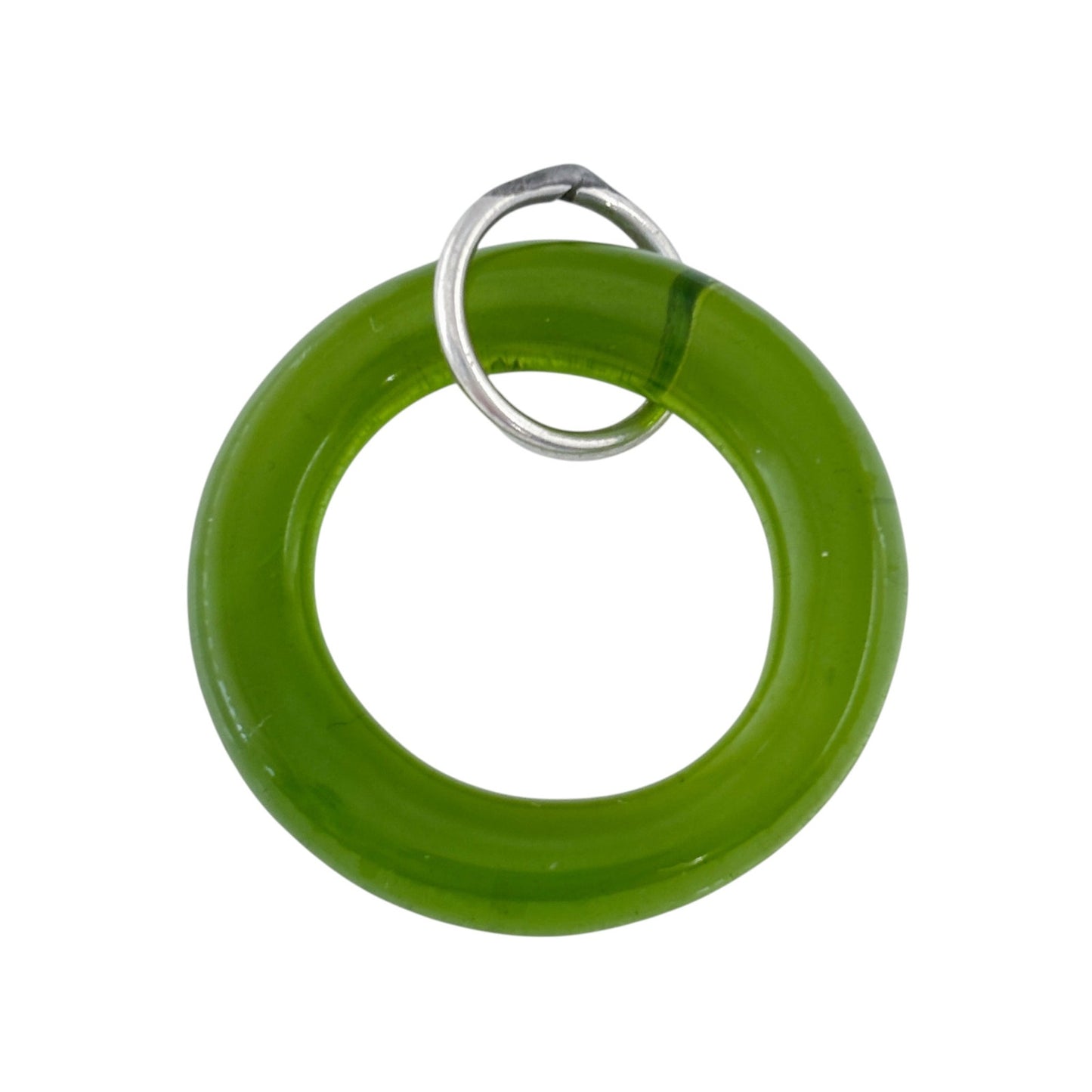 Vintage Green Plastic Ring Pendant with Silver Tone Bail