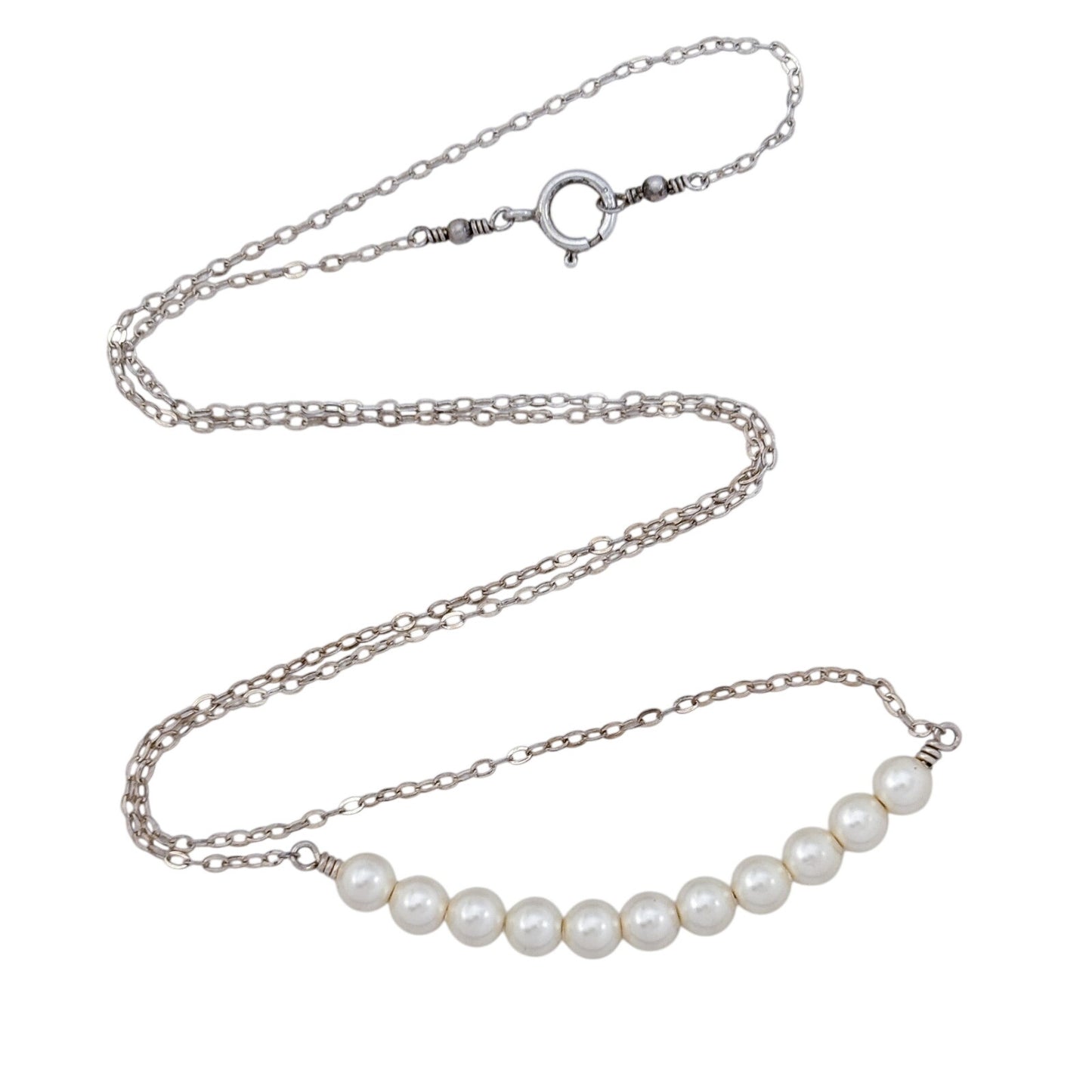 Vintage Sterling Silver 925 Simulated Pearl Necklace 18"