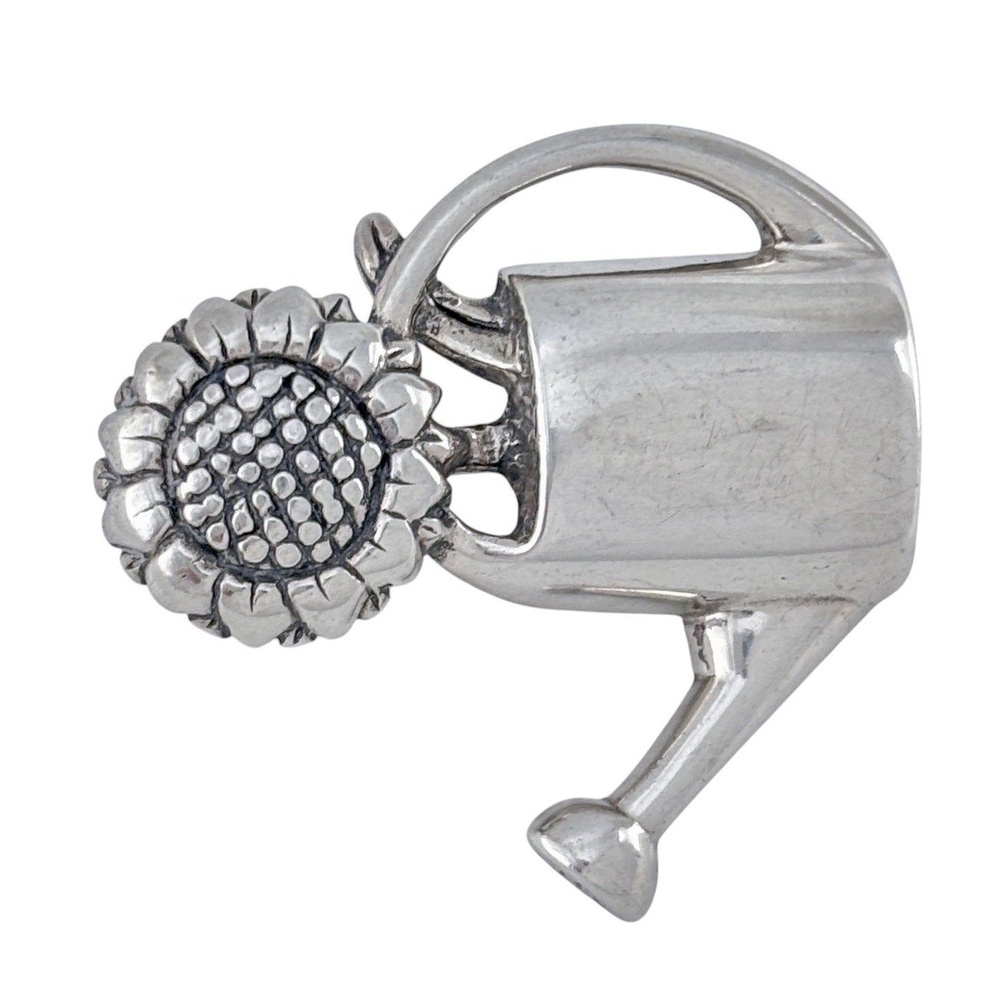 Vintage Sterling Silver 925 Watering Can Sunflower Brooch